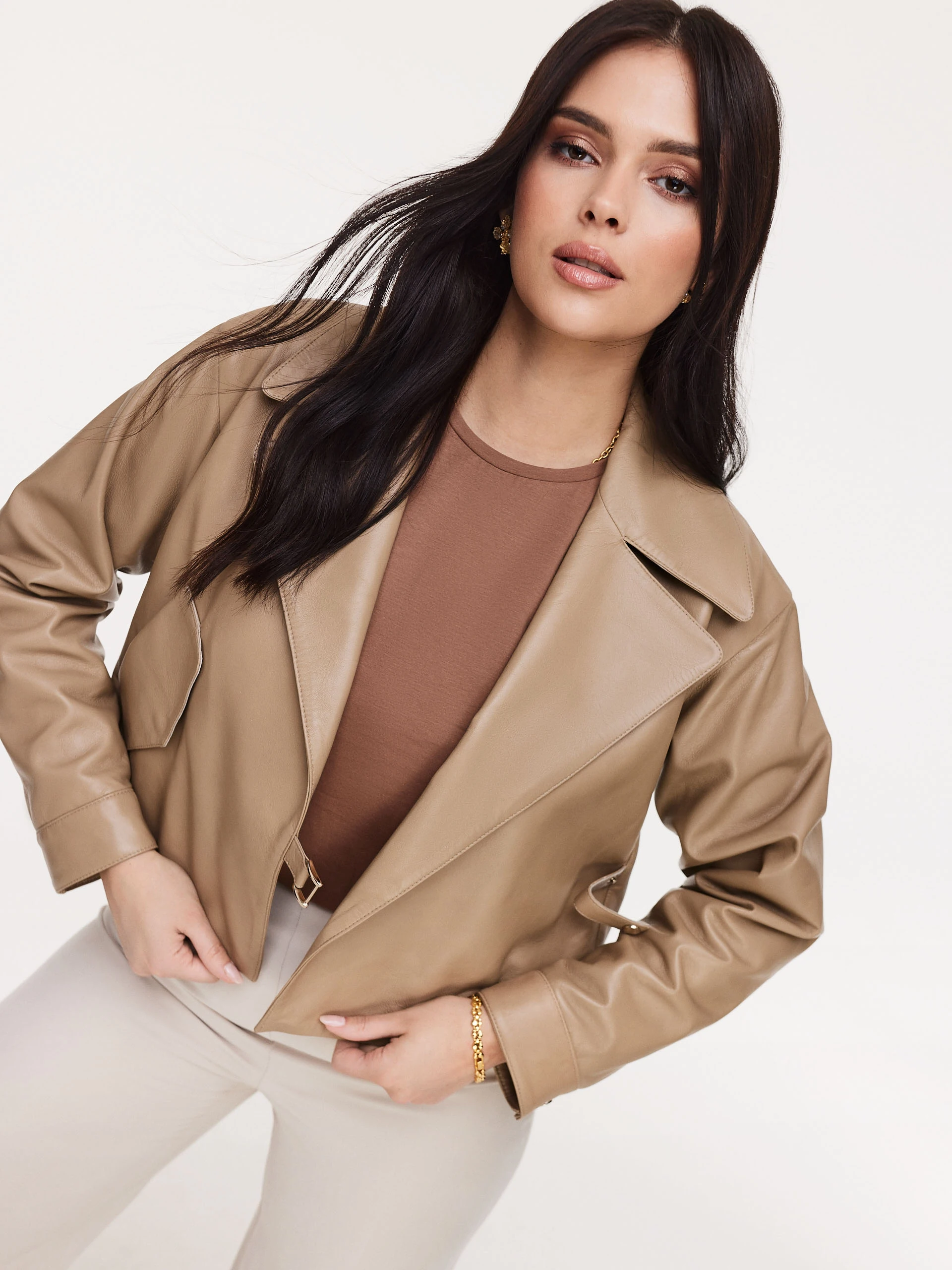 Minimalist beige leather ramon jacket