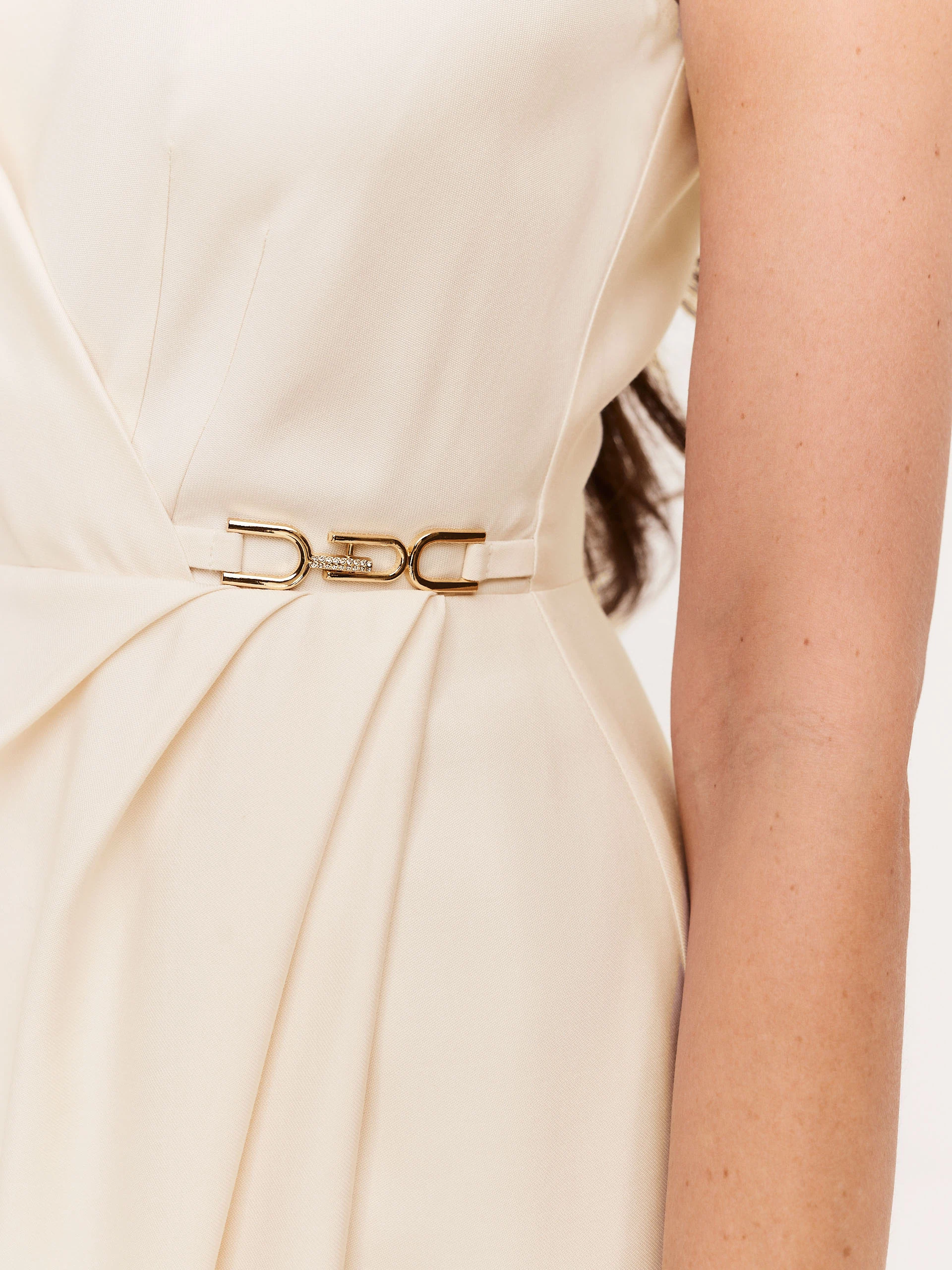 Cream cocktail dress with envelope neckline