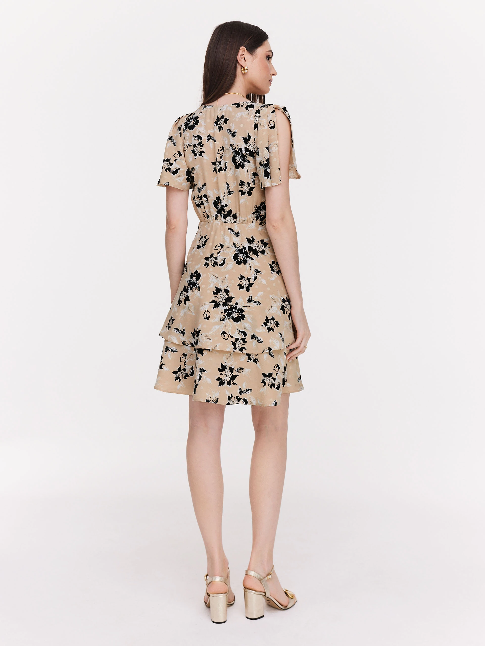 Beige airy dress with black flowers