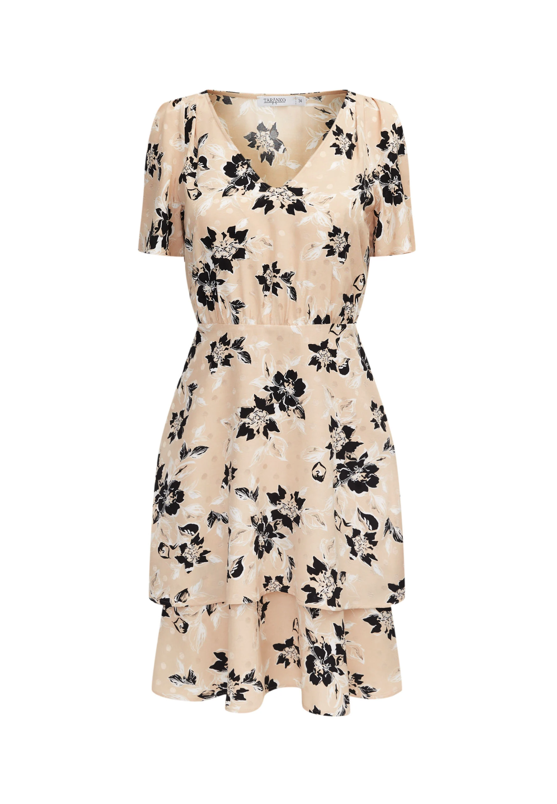 Beige airy dress with black flowers