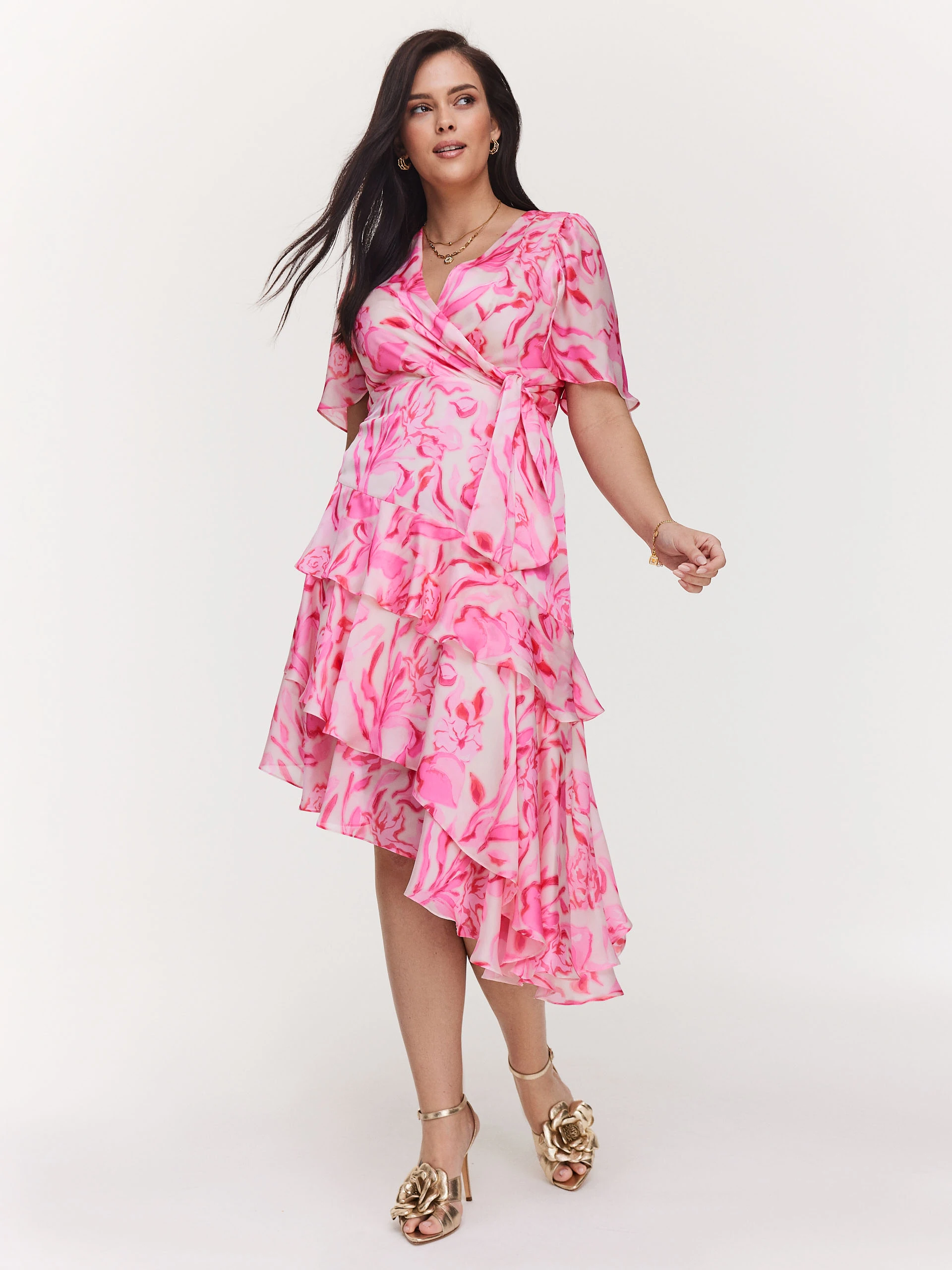Pink dress with floral patterns