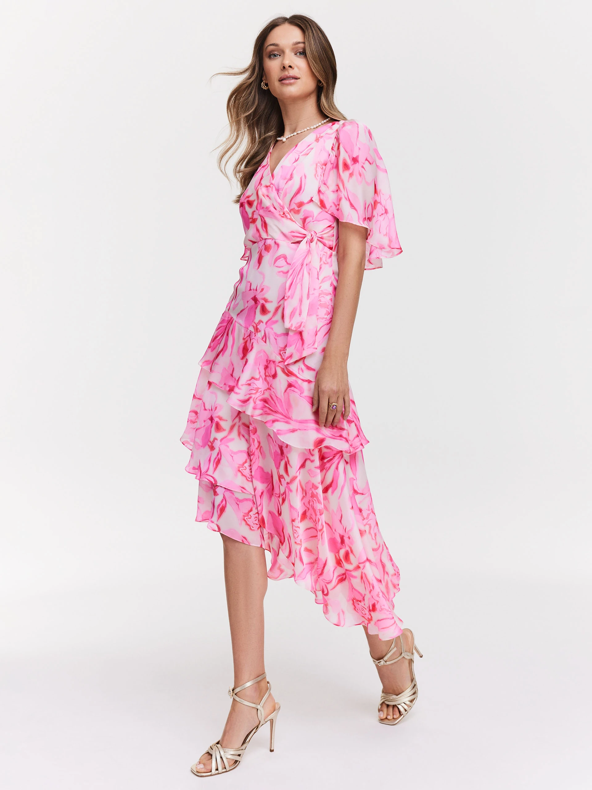 Pink dress with floral patterns