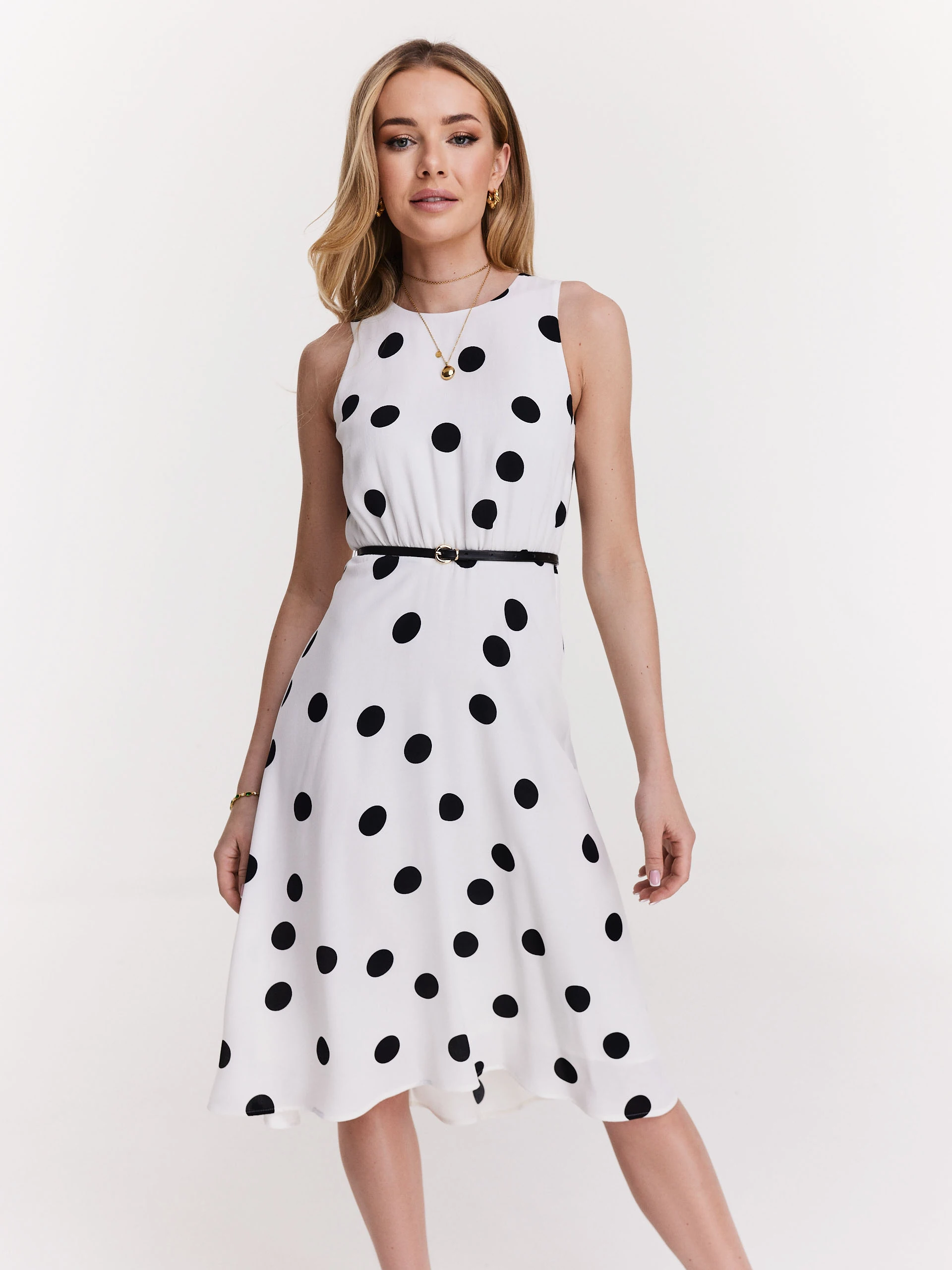 Pea-print midi dress