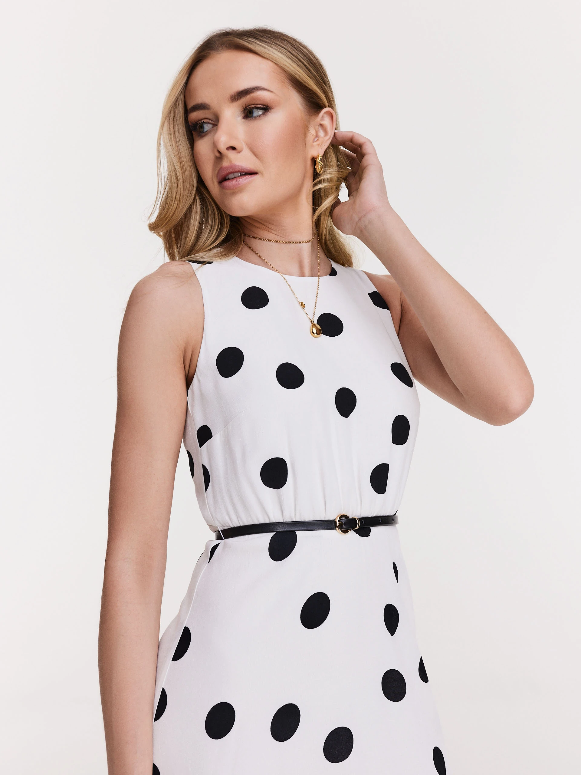 Pea-print midi dress