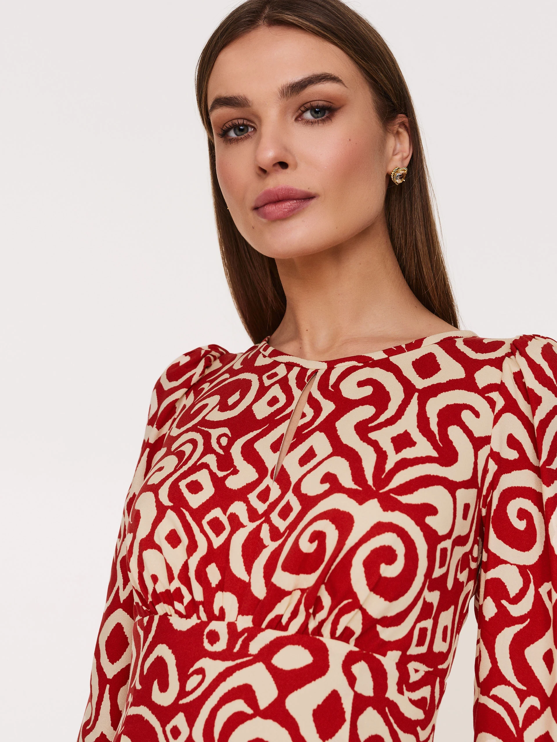 Red and cream dress