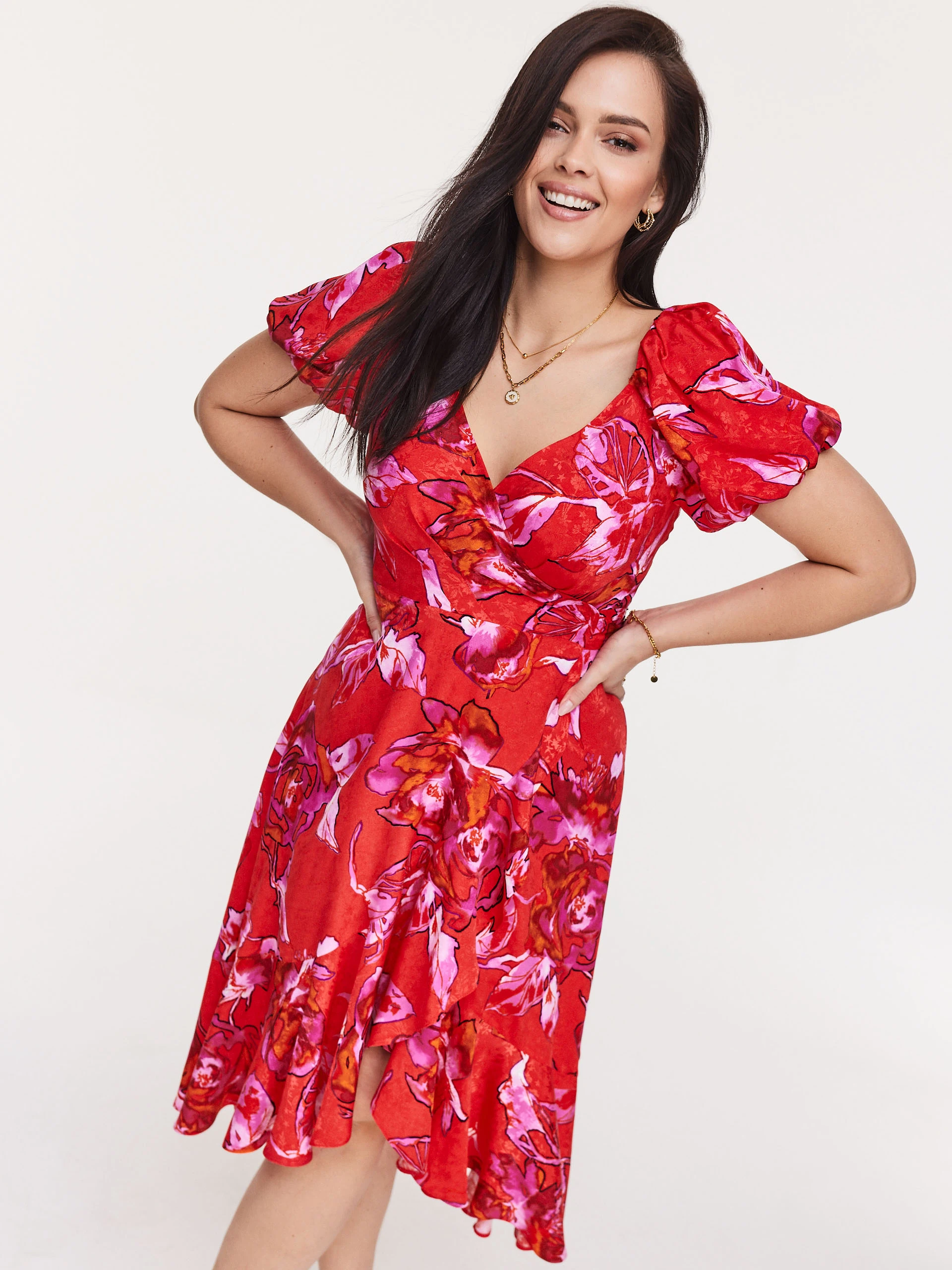 Red dress with buff sleeves