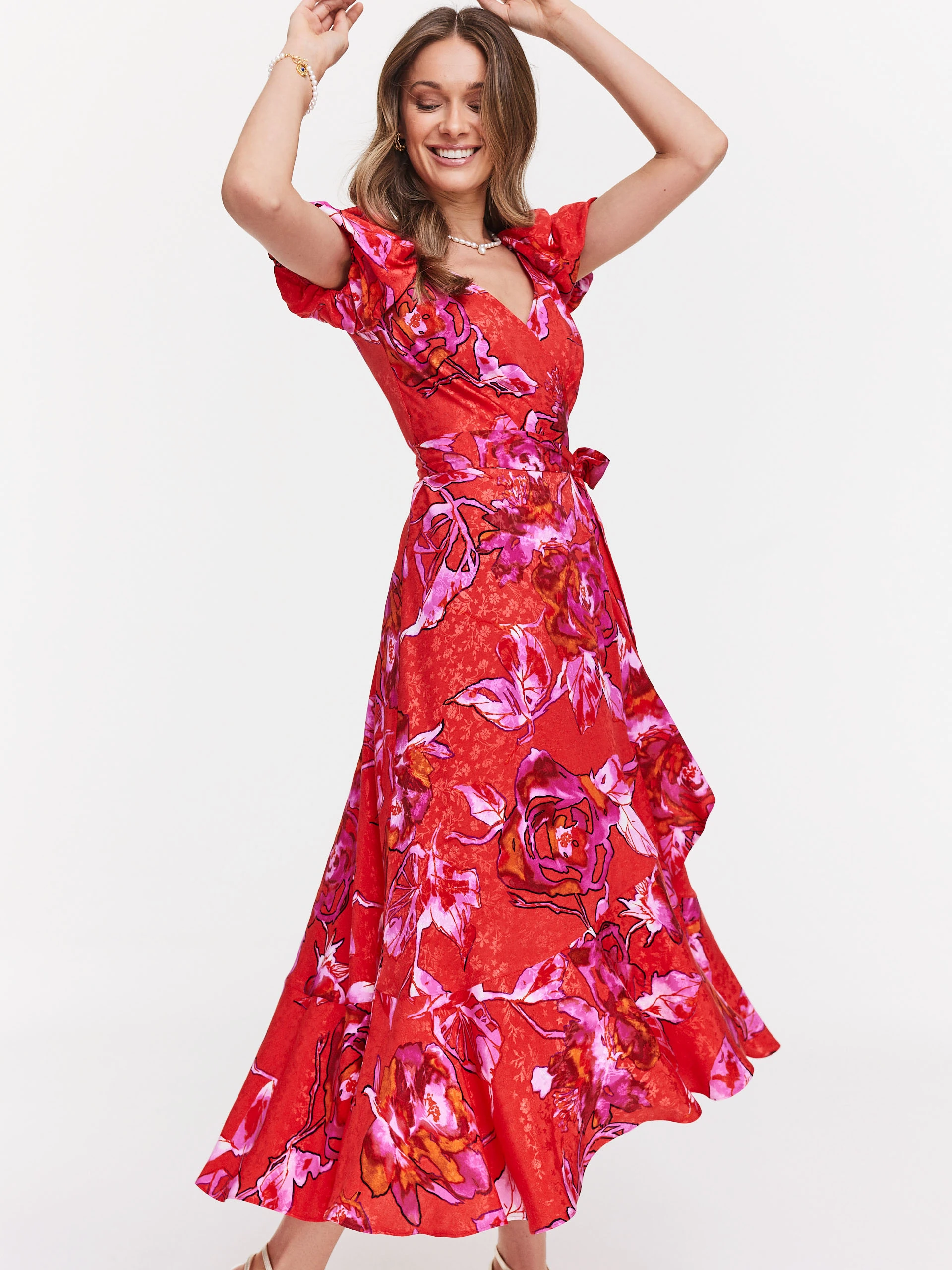 Red dress with buff sleeves