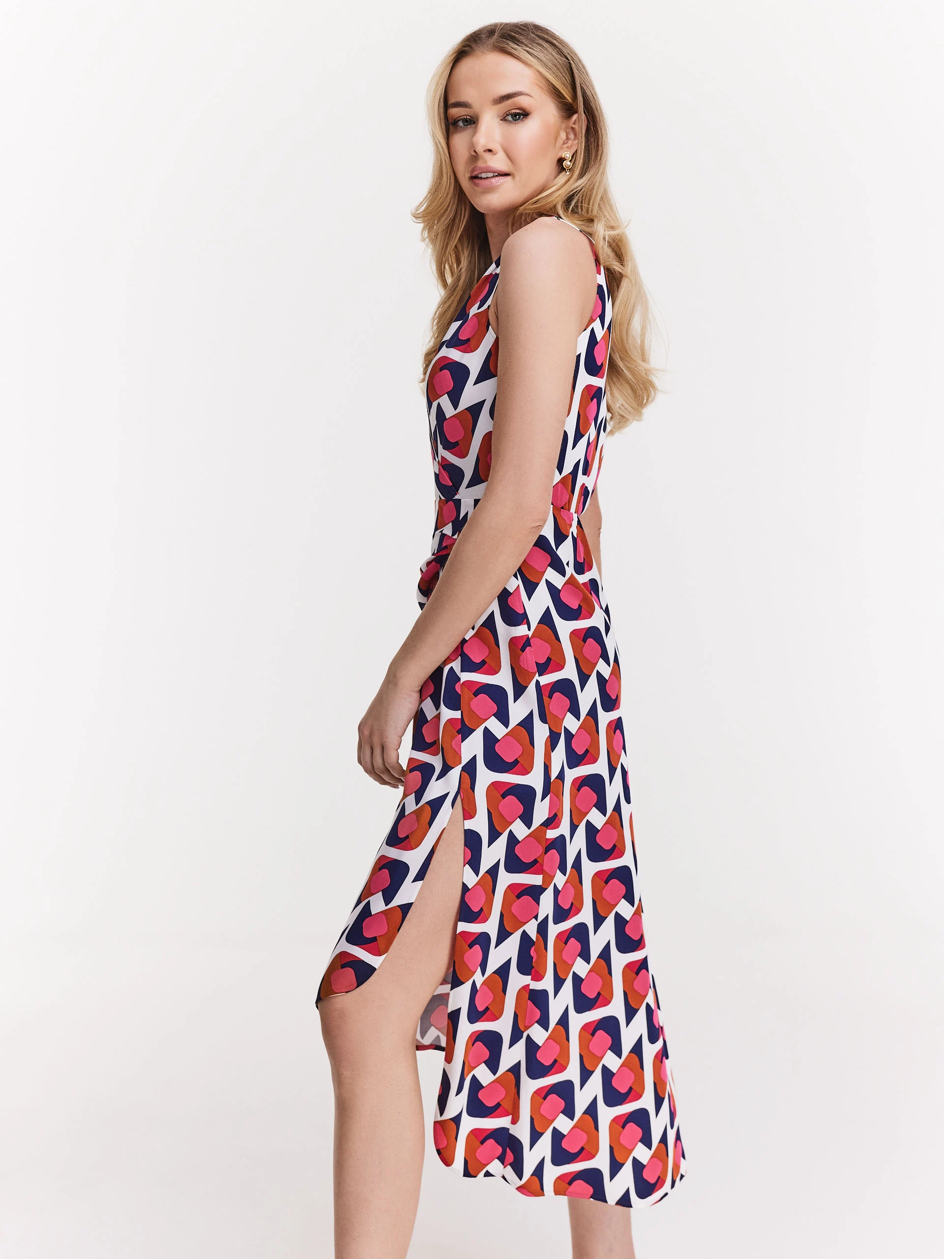 White dress with red and black patterns