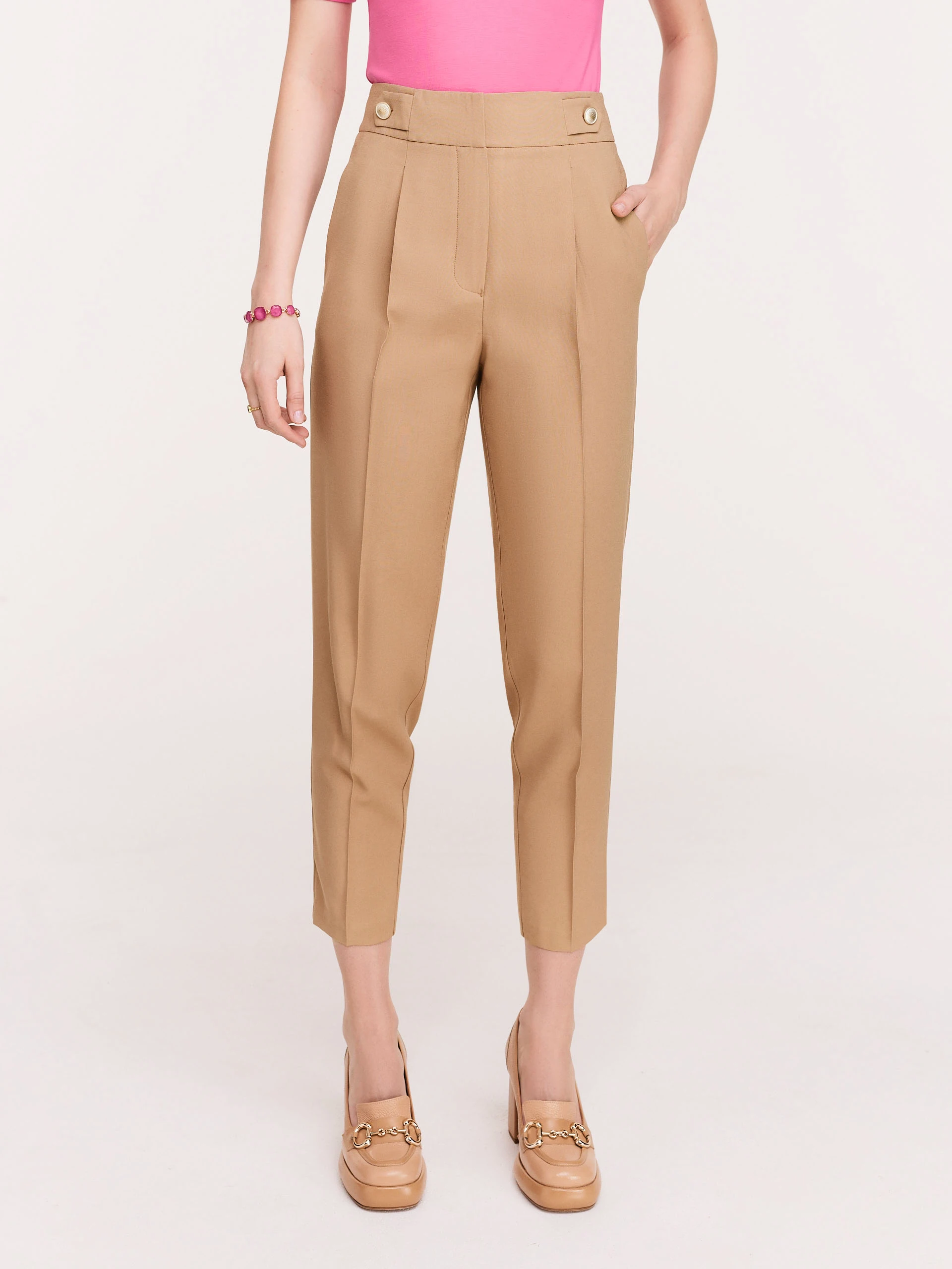 Caramel high-waisted cigarette pants