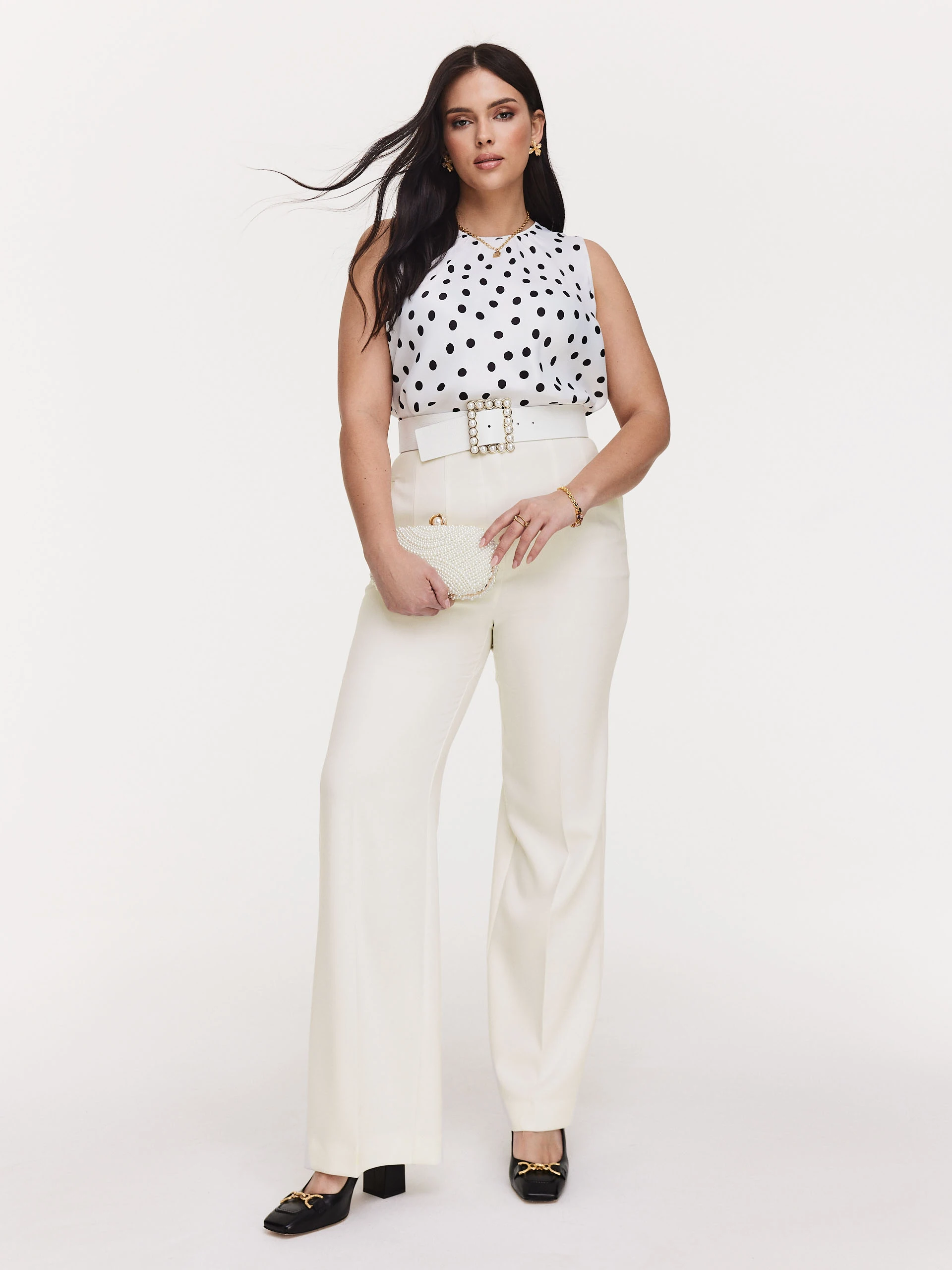 Cream pants with wide legs