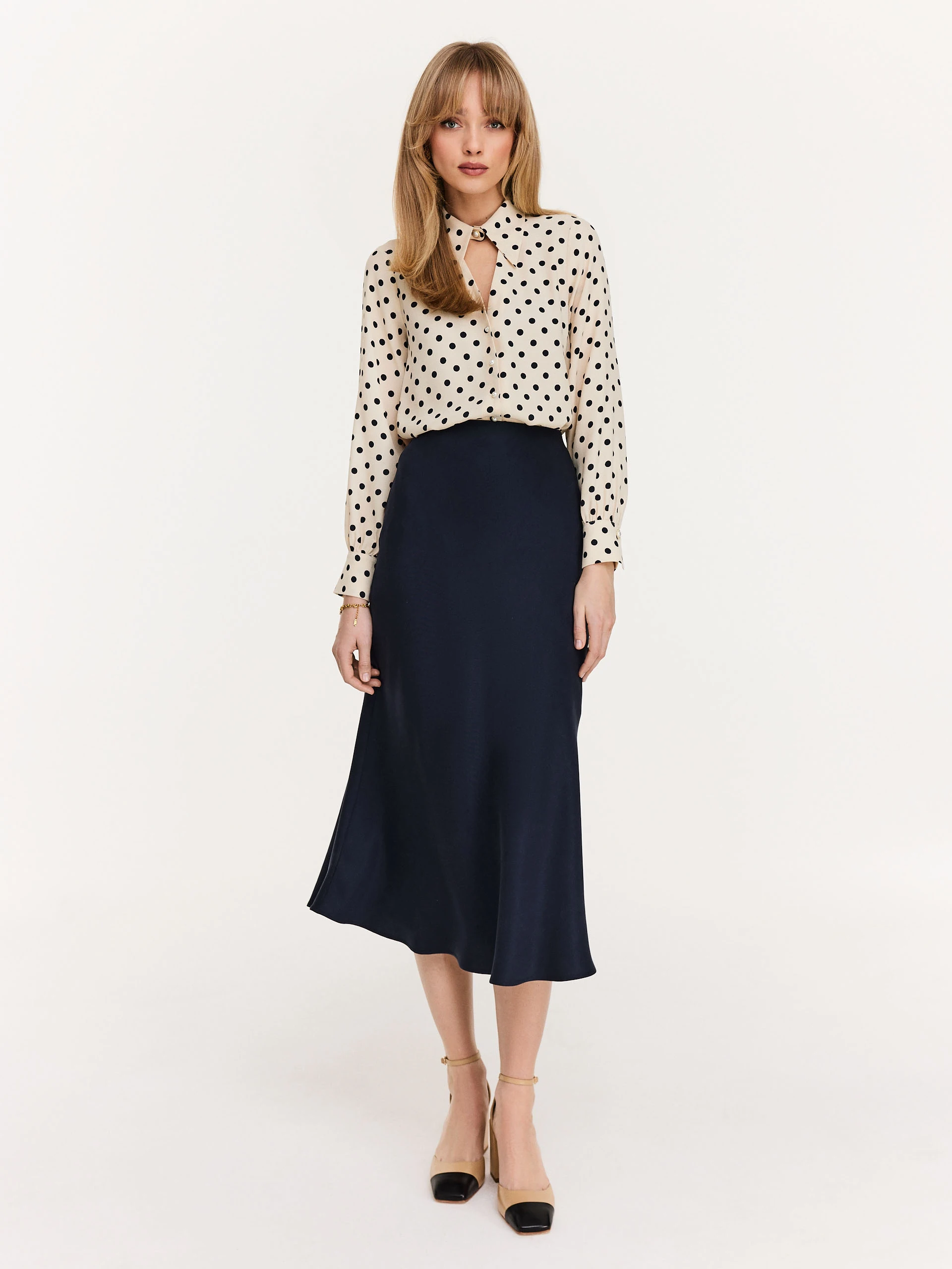 Navy blue midi skirt