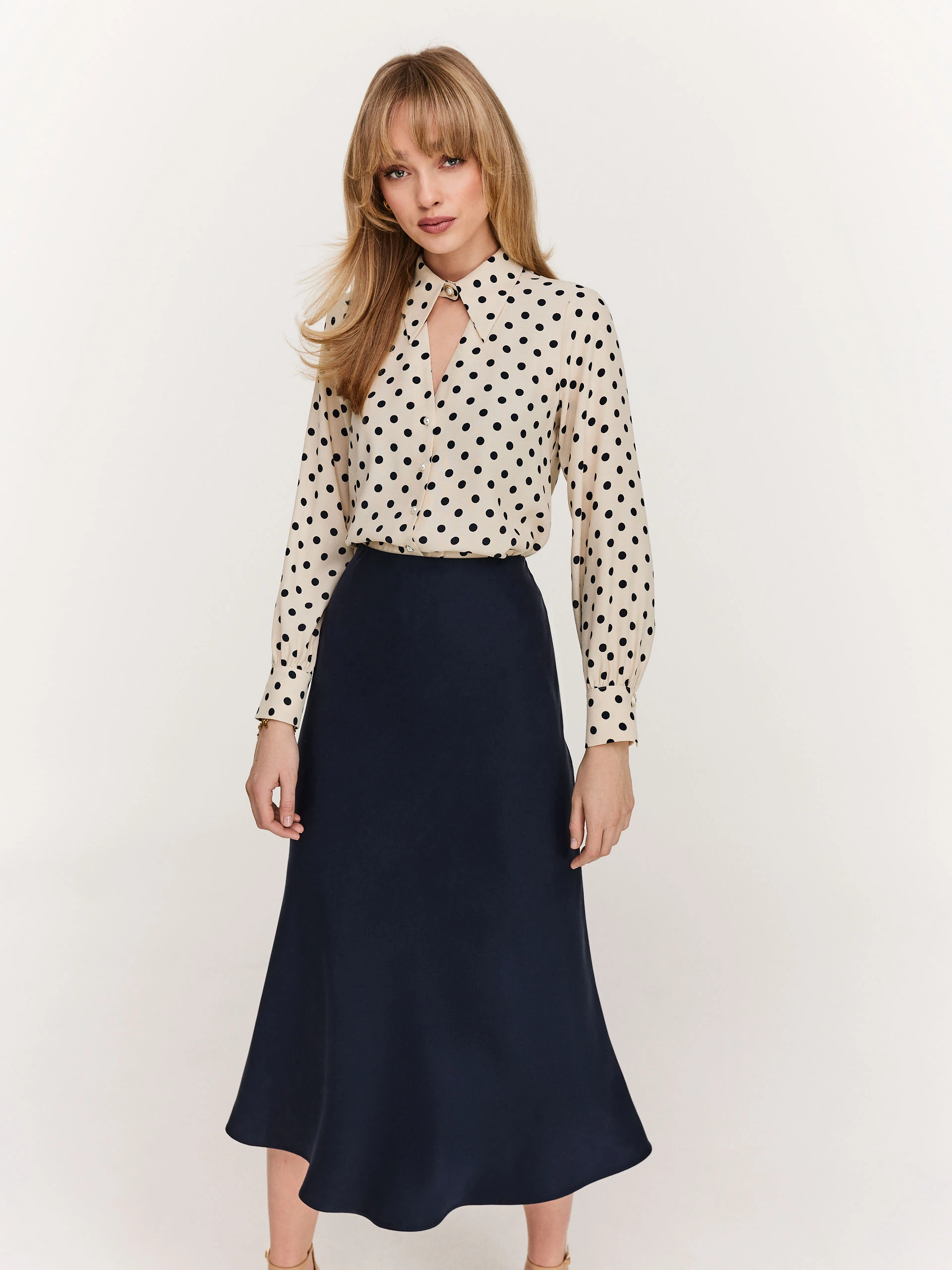 Navy blue midi skirt