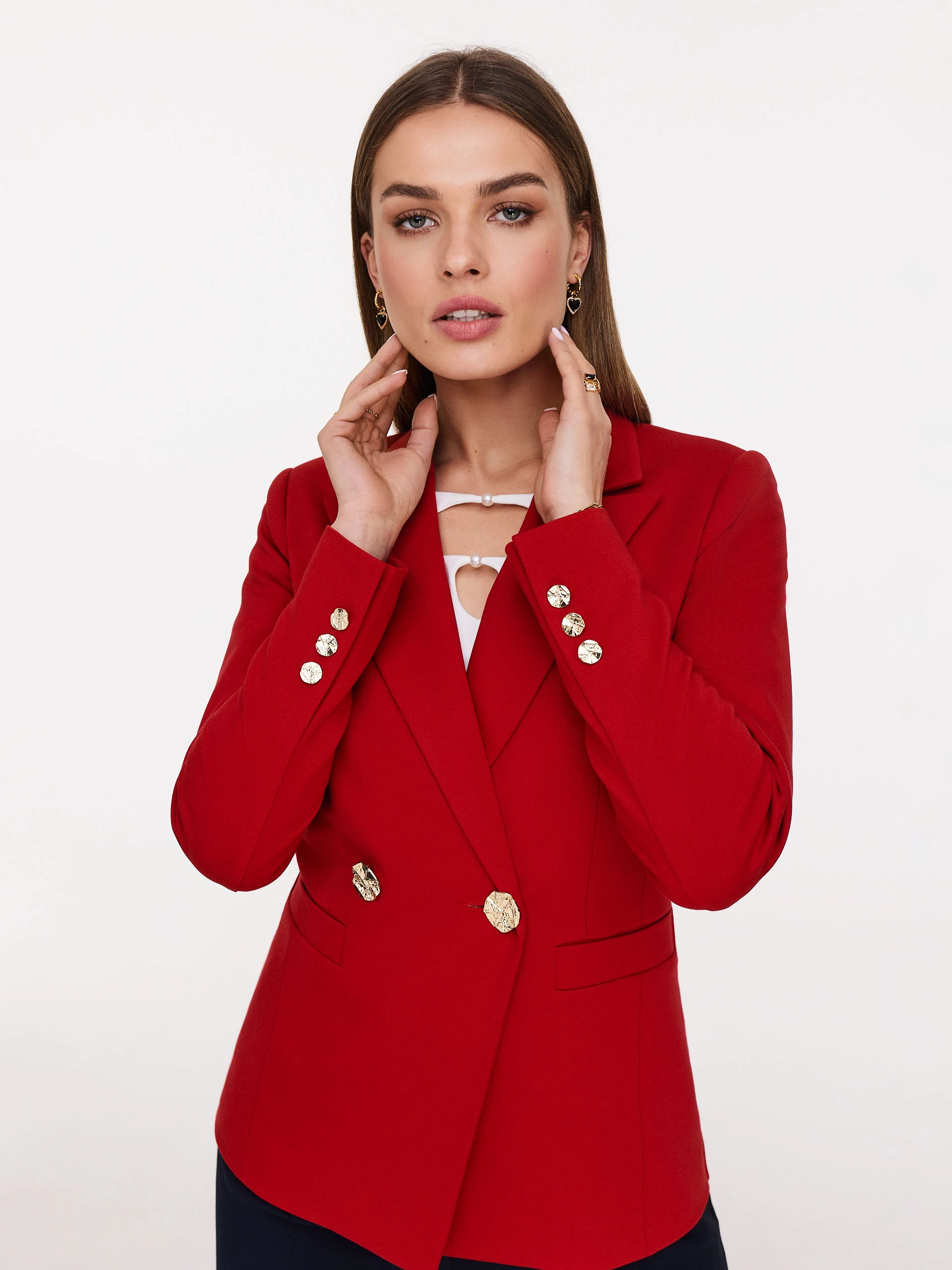 Classic red jacket with decorative buttons