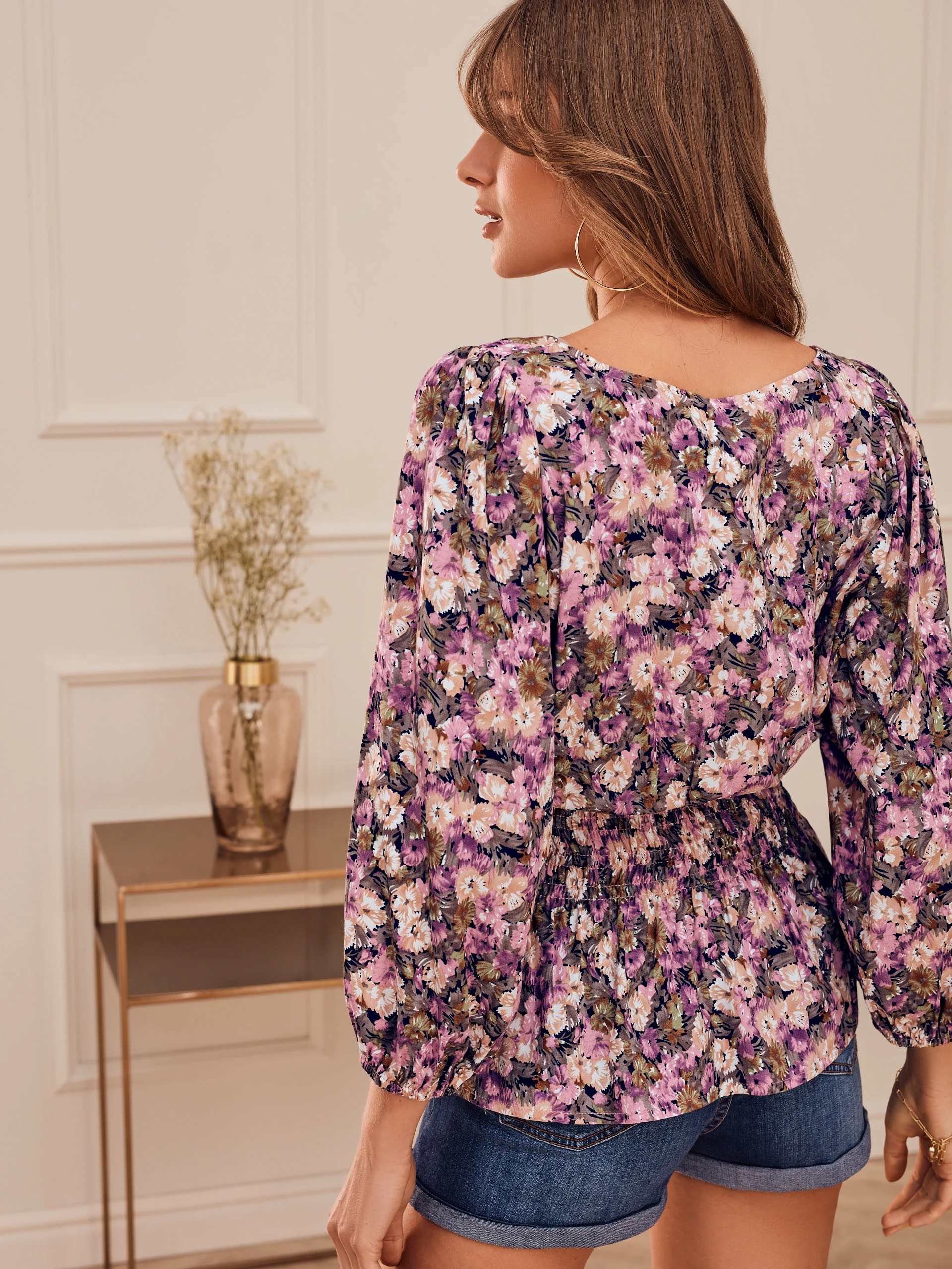 PURPLE BLOUSE WITH FLORAL PATTERN