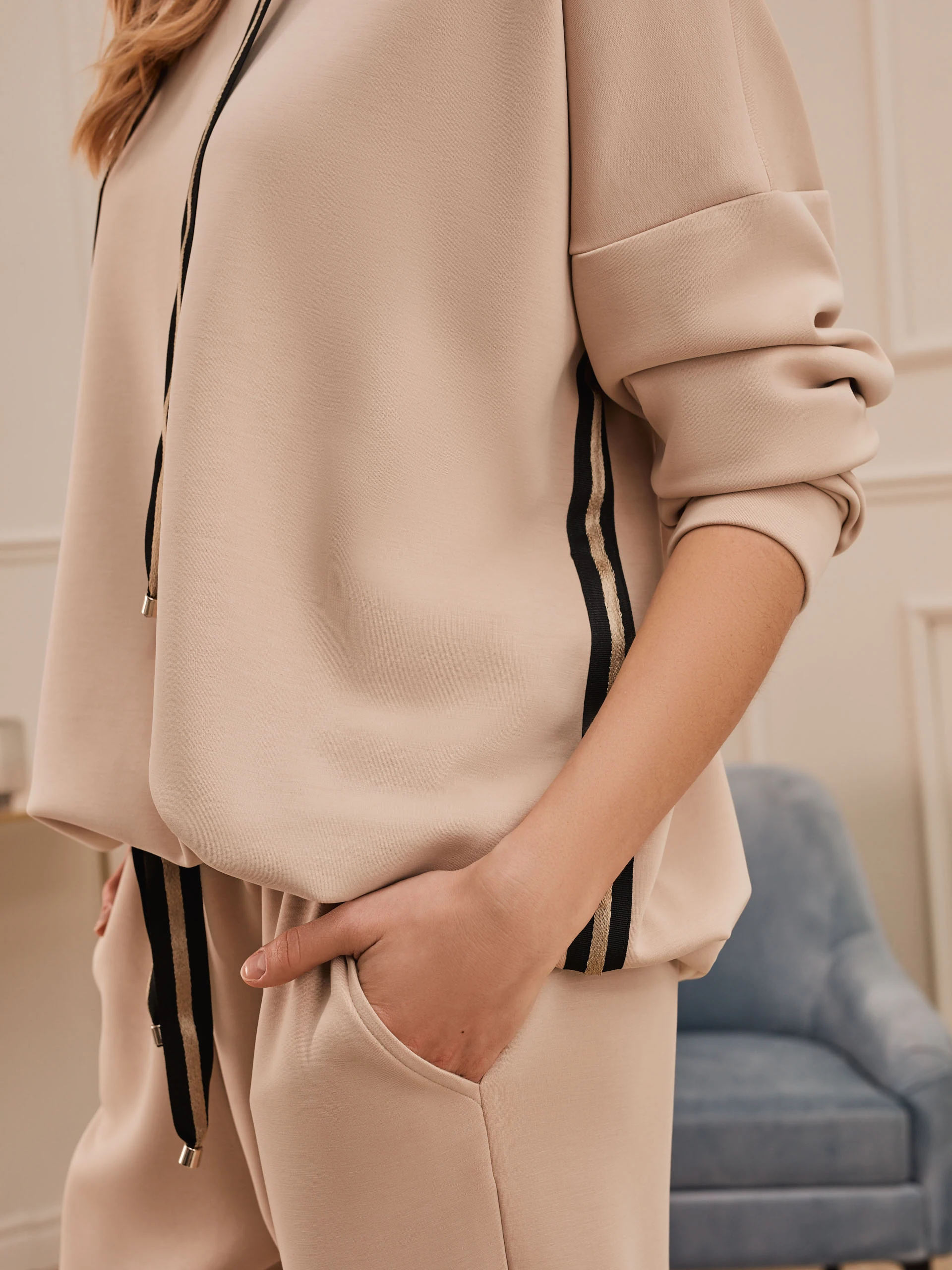 BEIGE BLOUSE WITH HOOD