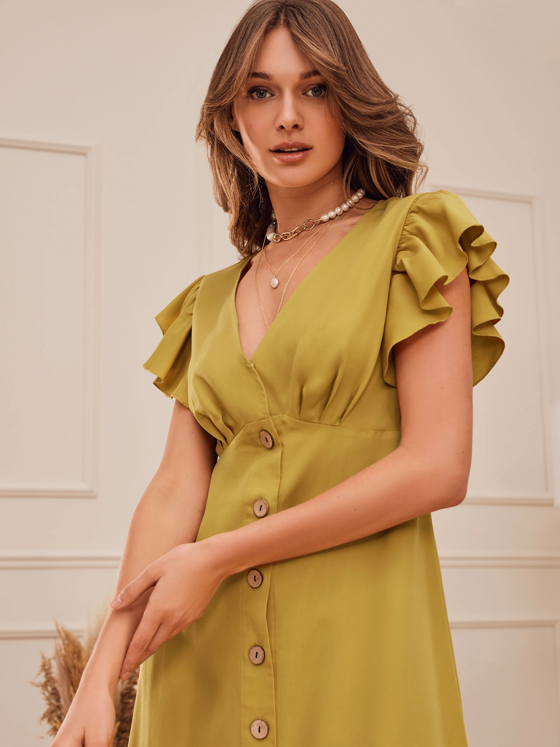 YELLOW BUTTON-DOWN DRESS