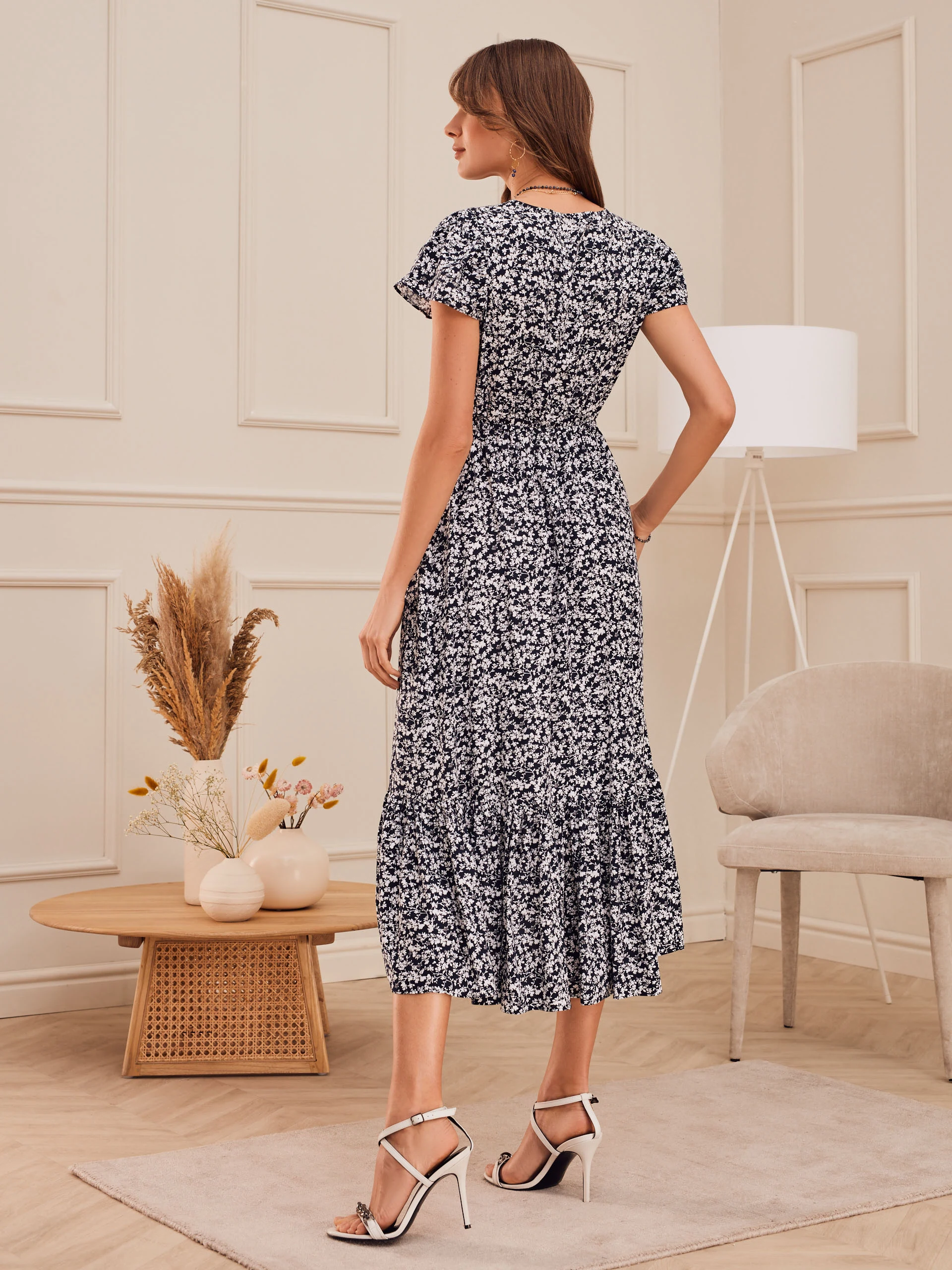 NAVY BLUE DRESS WITH SMALL FLOWERS