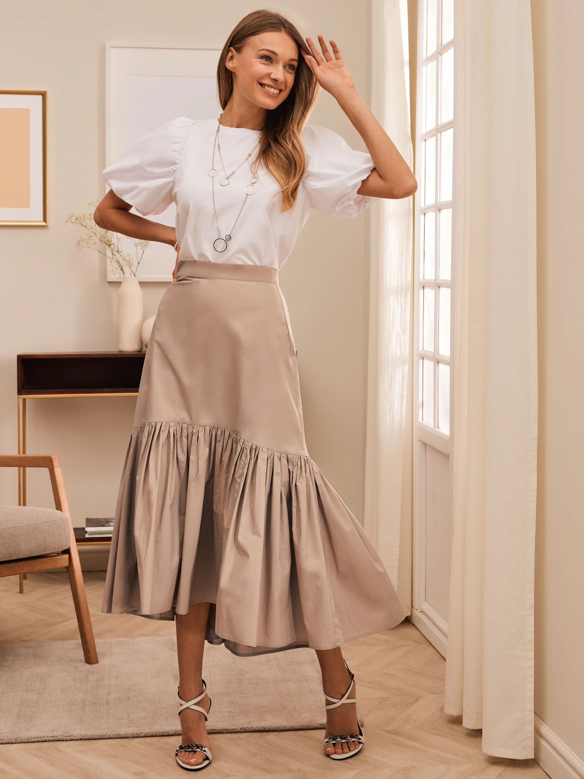 BEIGE MIDI SKIRT