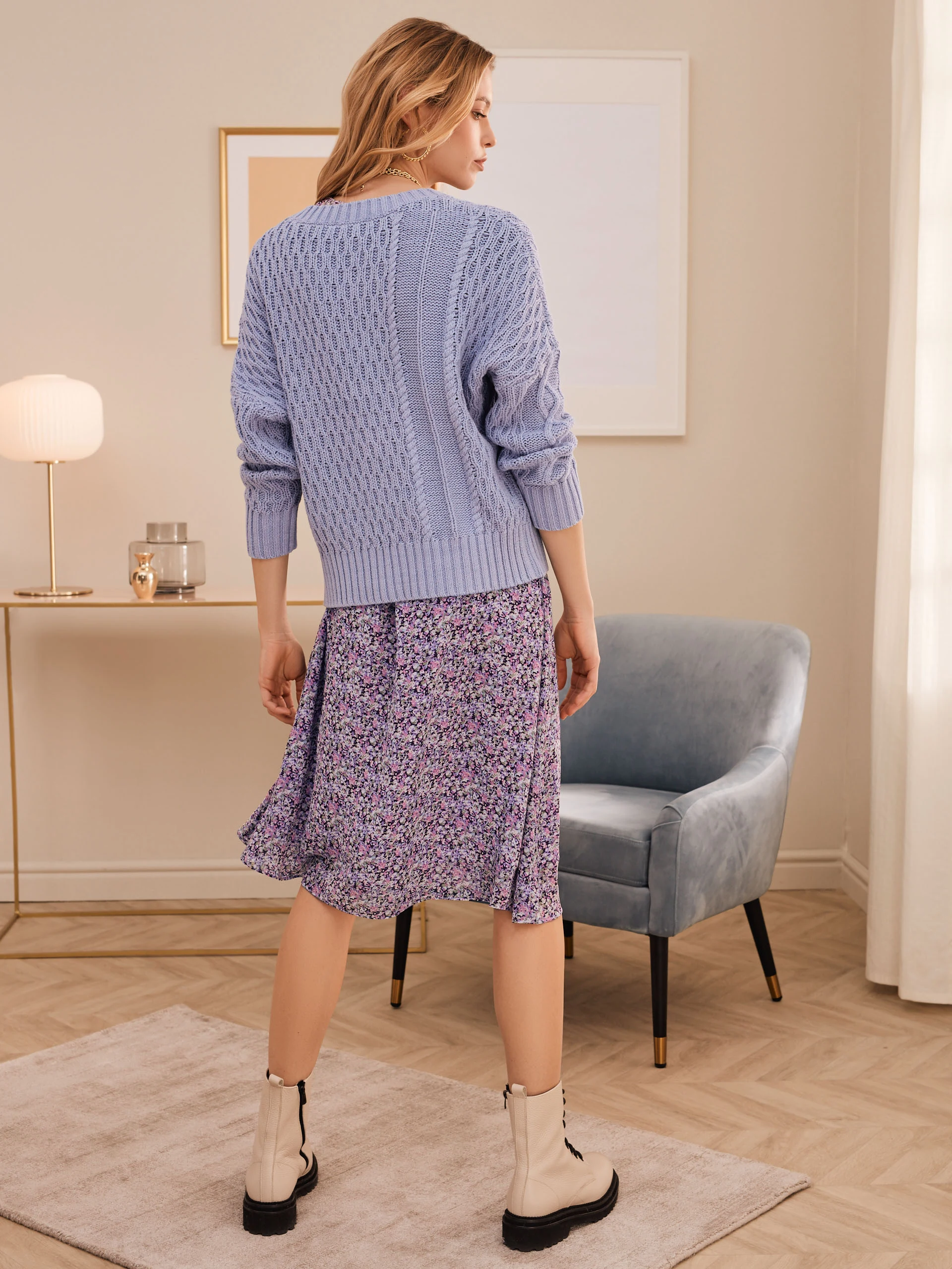 VIOLET SWEATER WITH CHECKERED WEAVE