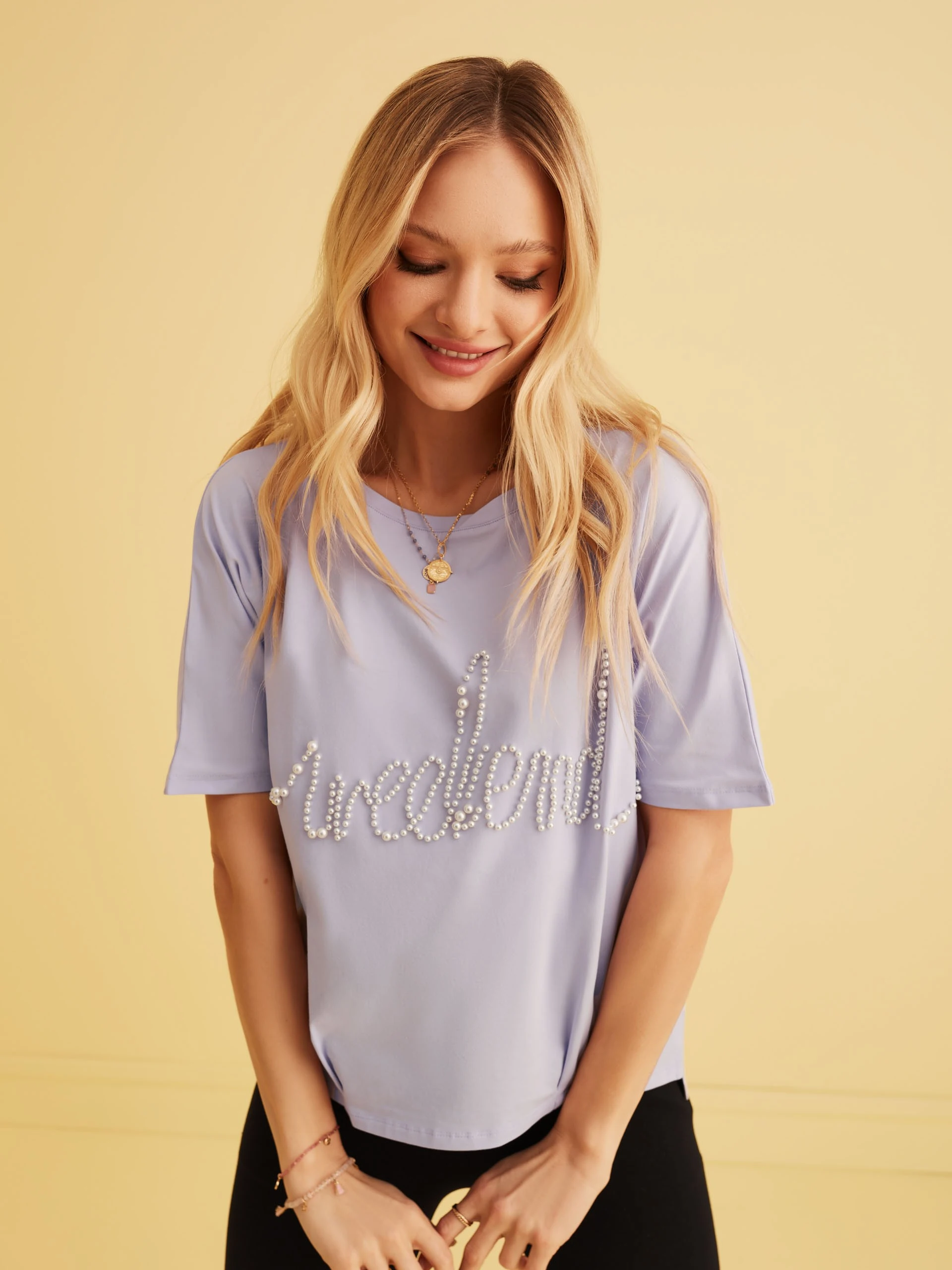 PURPLE BLOUSE WITH PEARL APPLIQUE