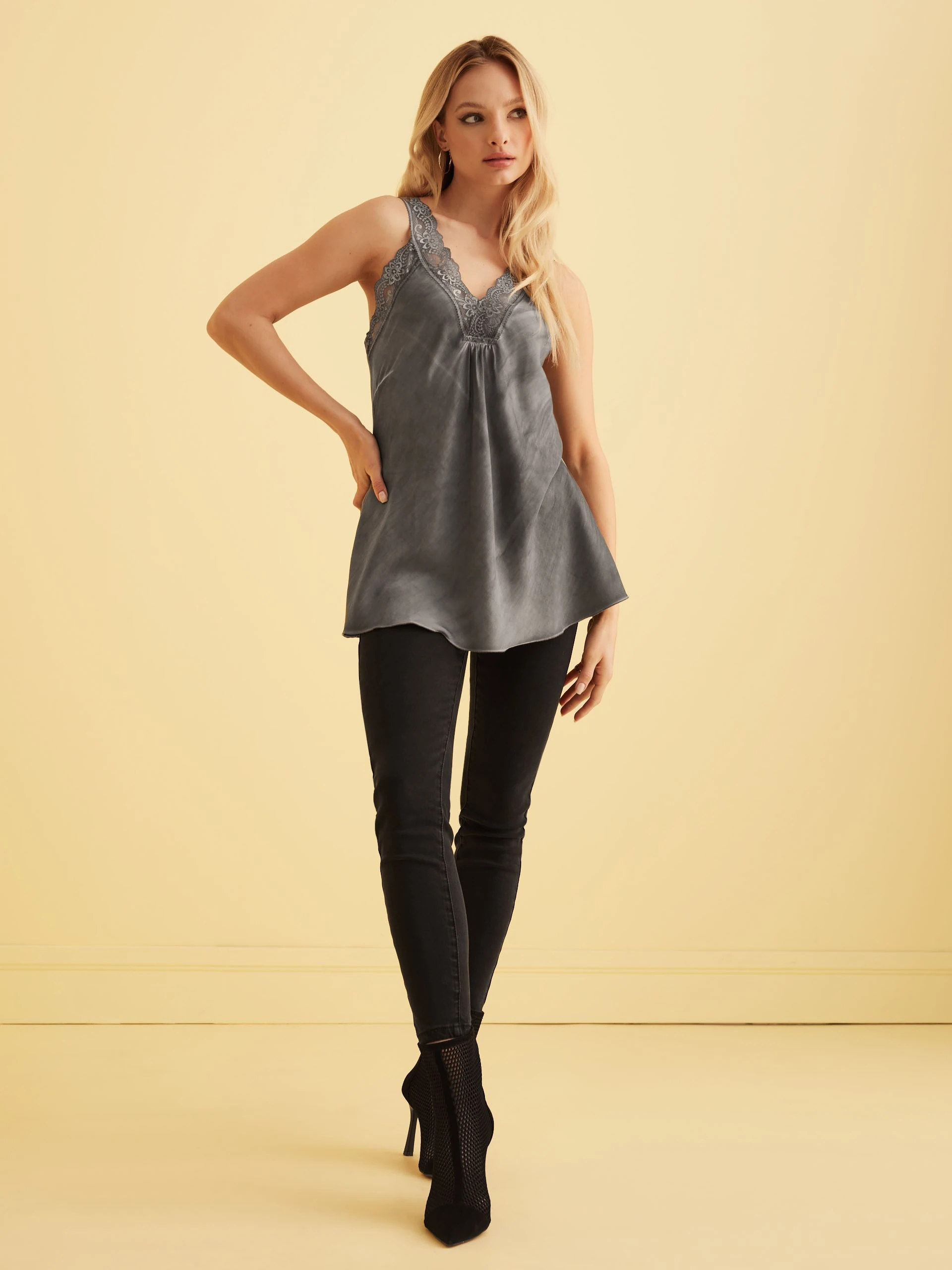 GREY TOP WITH LACE STRAPS