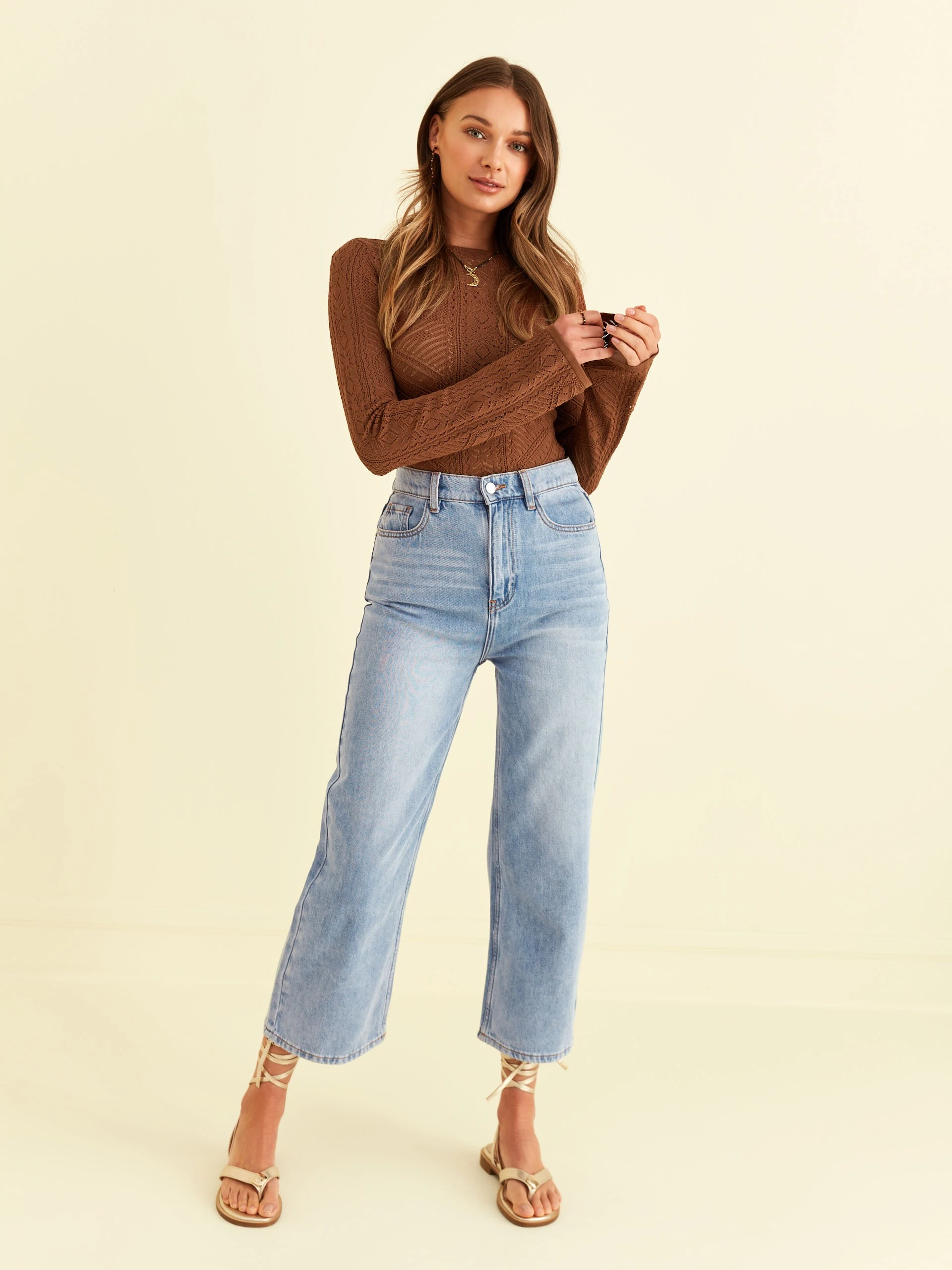 OPENWORK BLOUSE IN CARAMEL COLOR