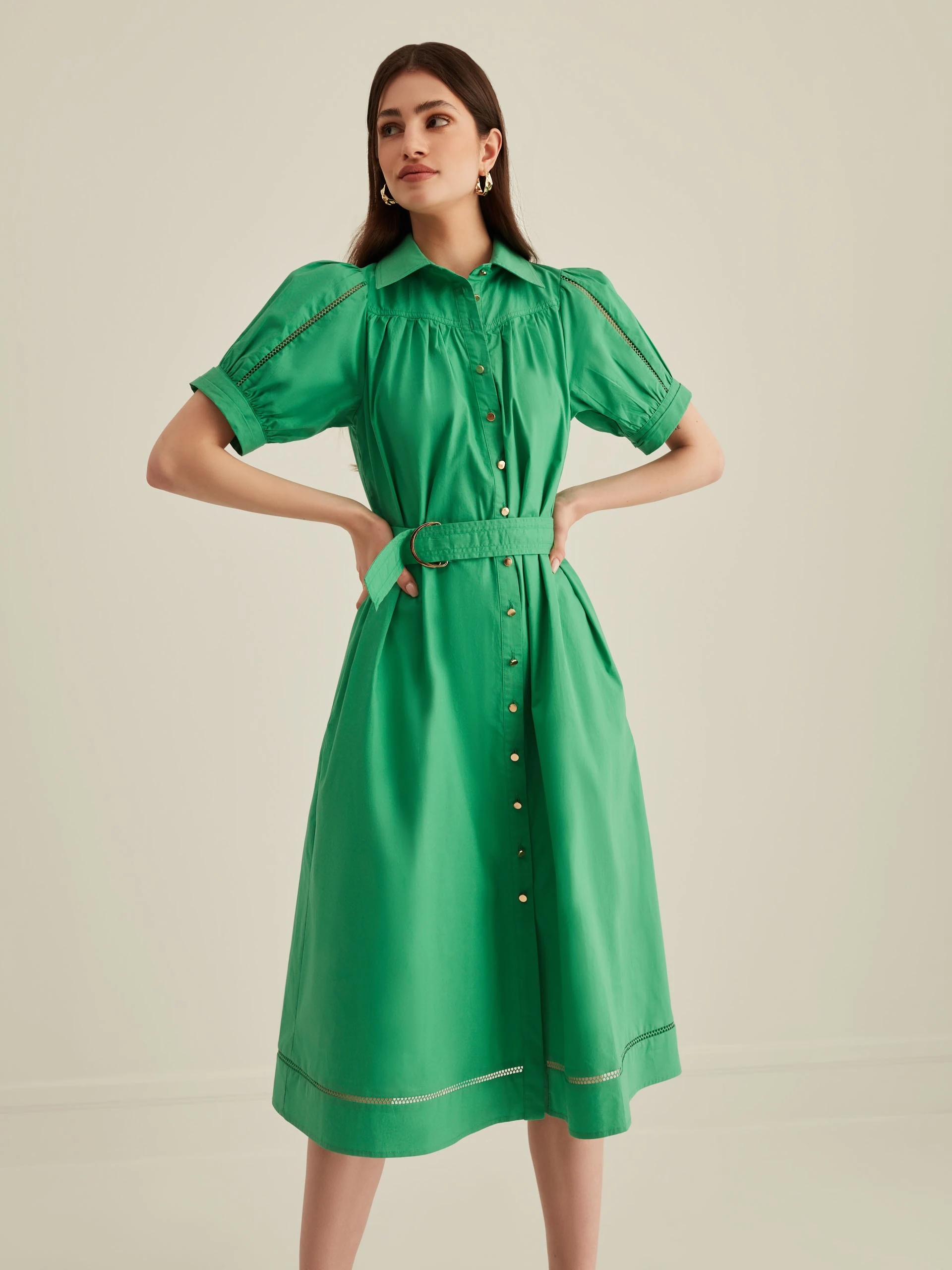 SHORT-SLEEVE GREEN DRESS
