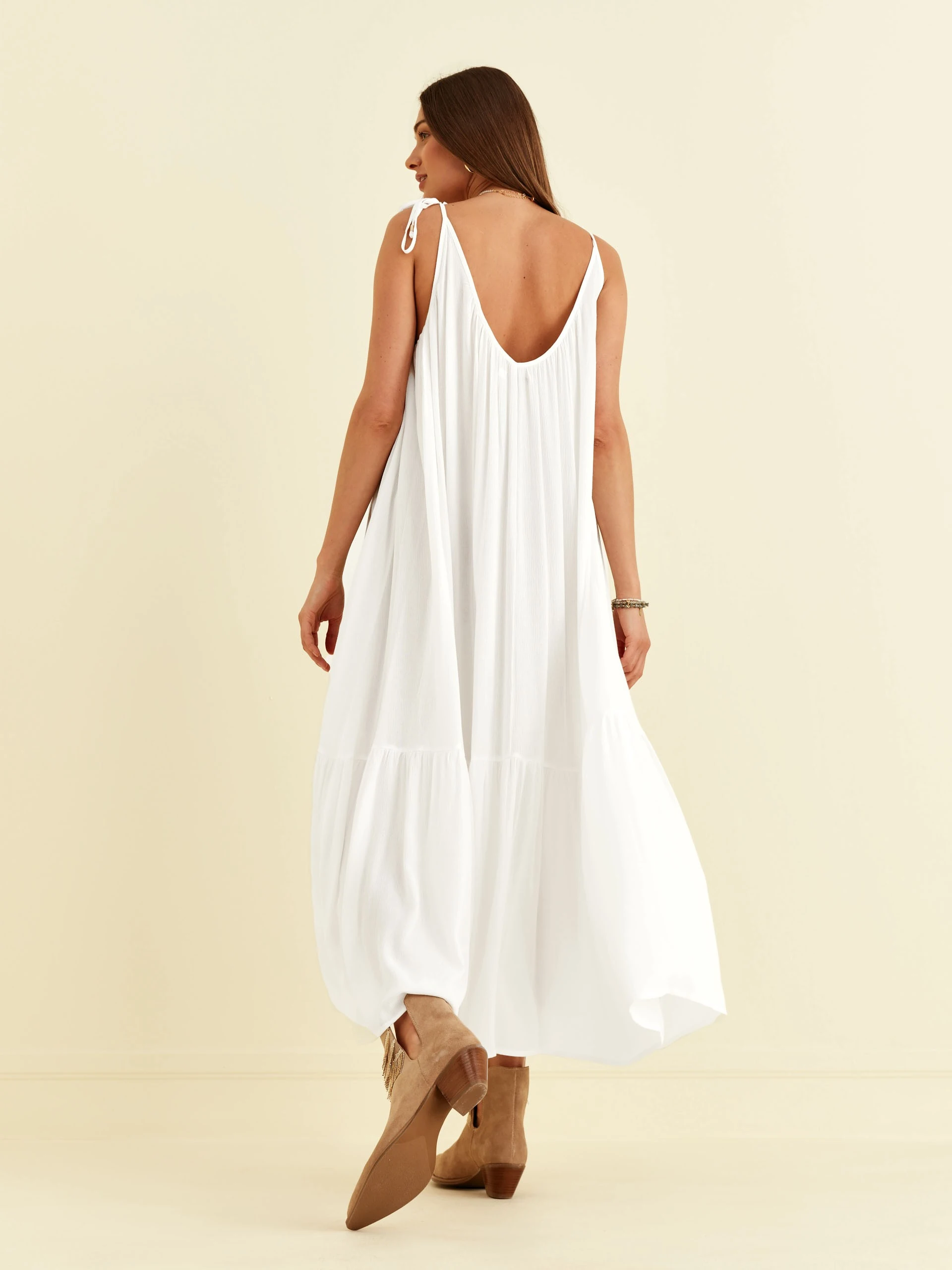 WHITE MAXI DRESS WITH SHOULDER TIE