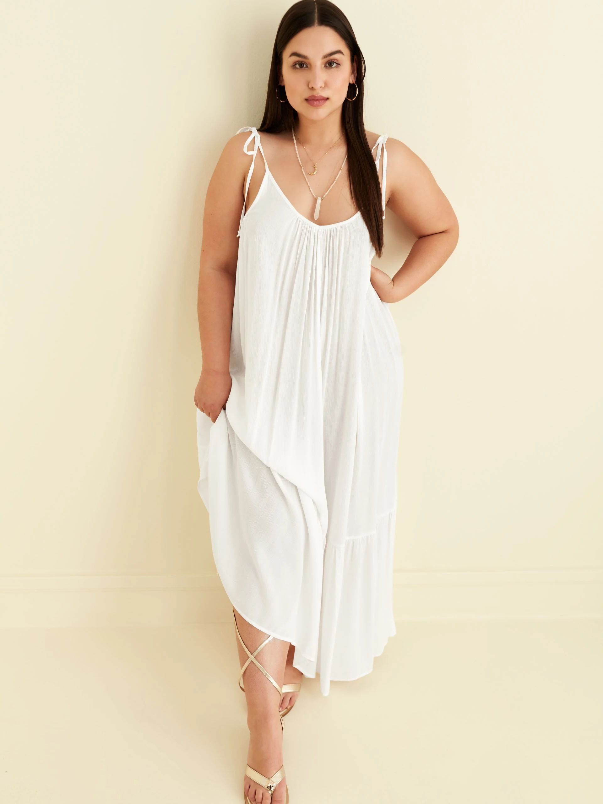 WHITE MAXI DRESS WITH SHOULDER TIE