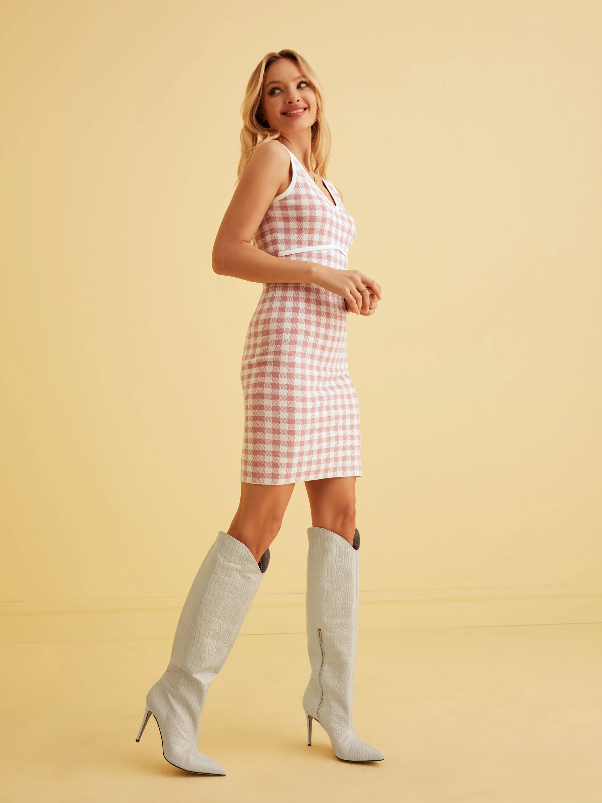 KNITTED CHECKERED DRESS