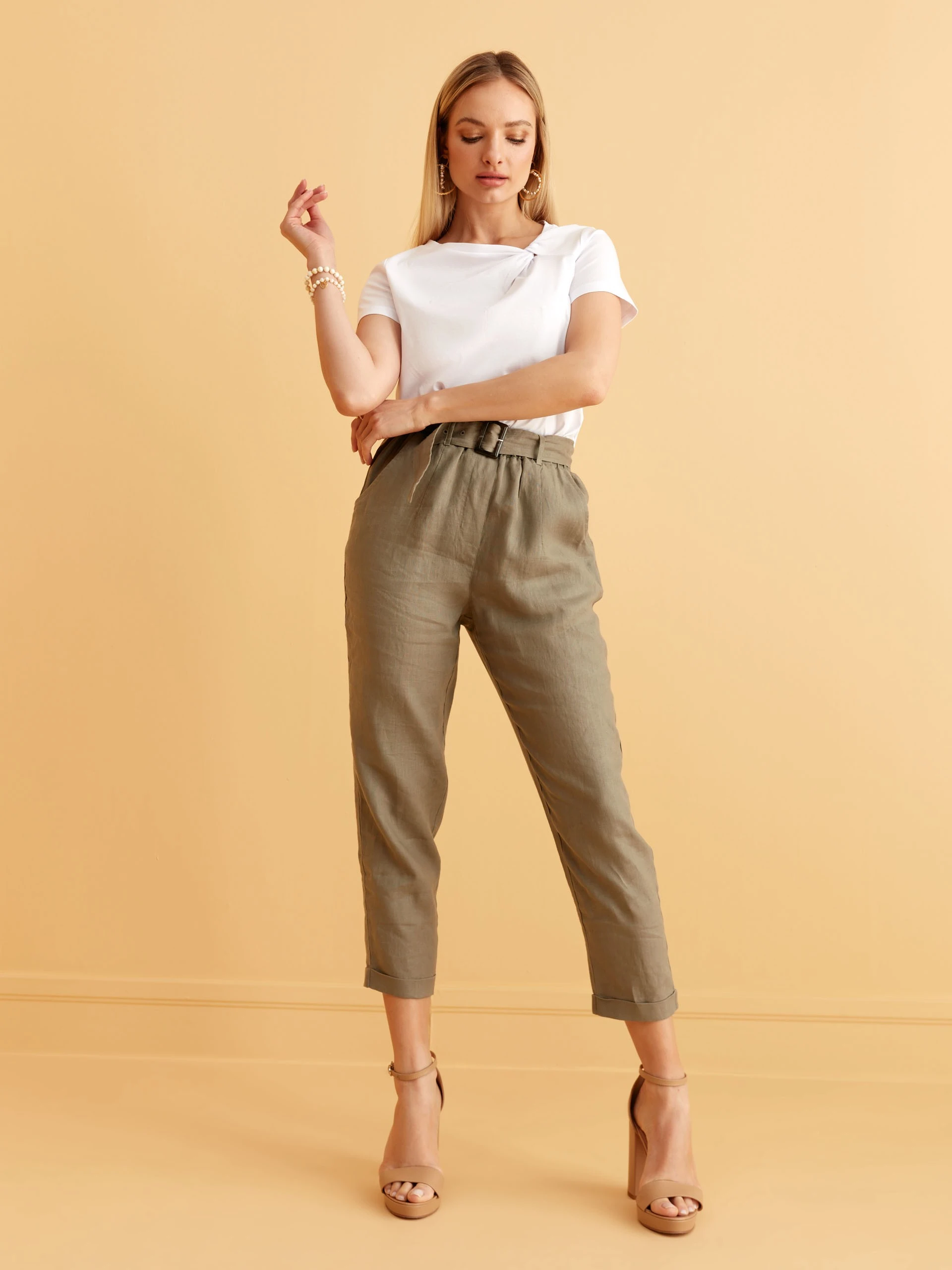 LINEN CIGARETTE PANTS