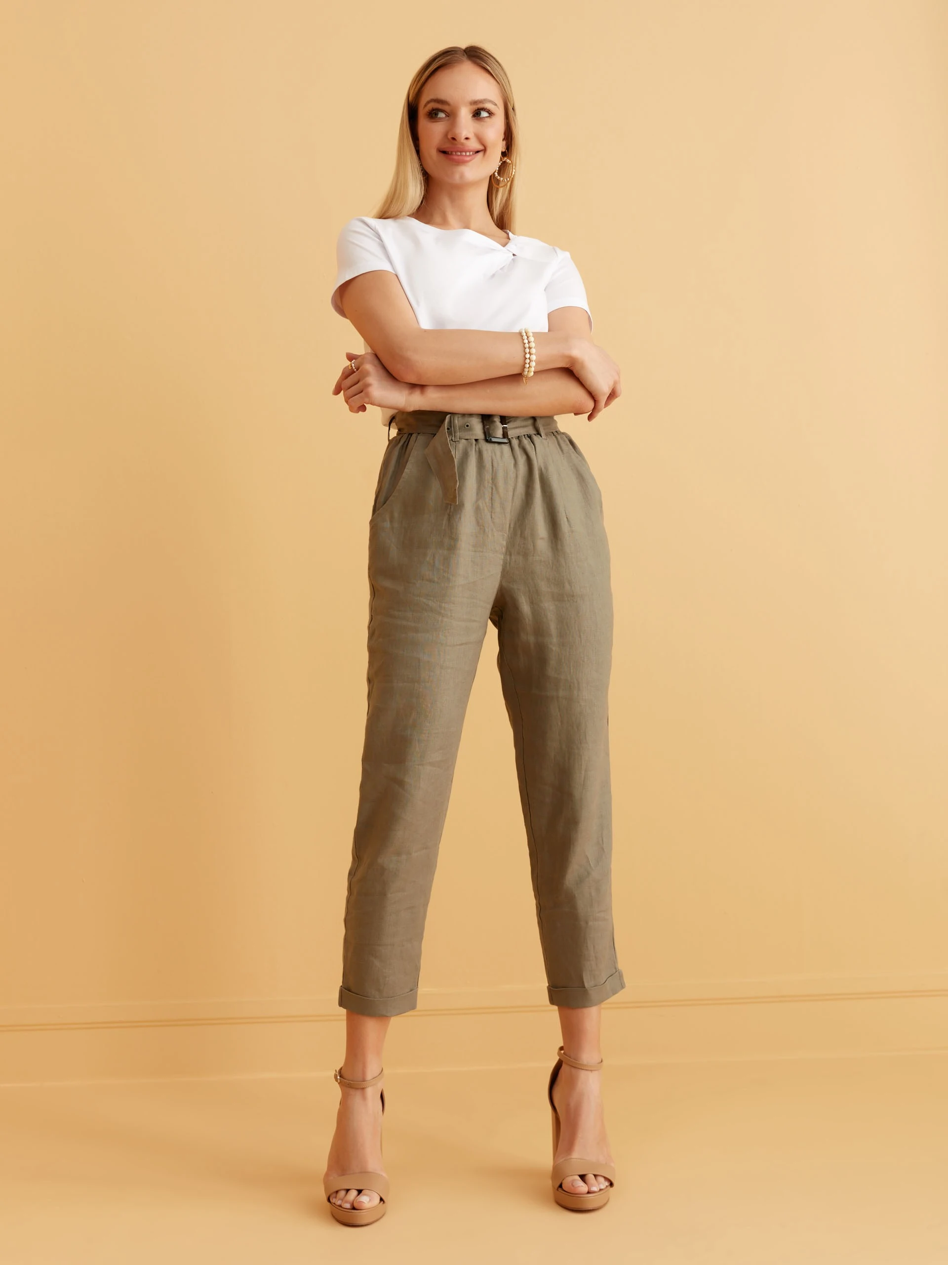 LINEN CIGARETTE PANTS