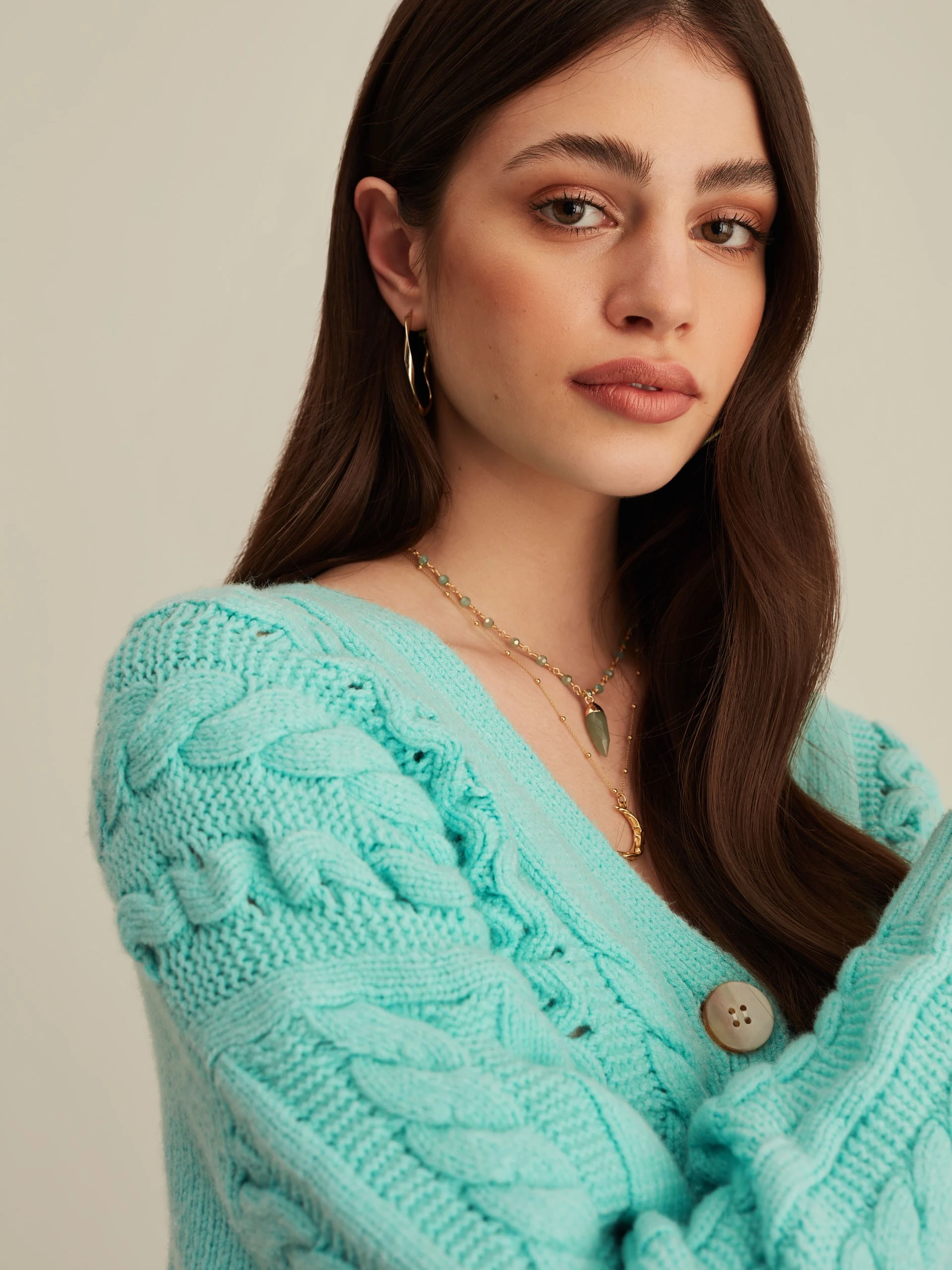 TURQUOISE CROPPED CARDIGAN