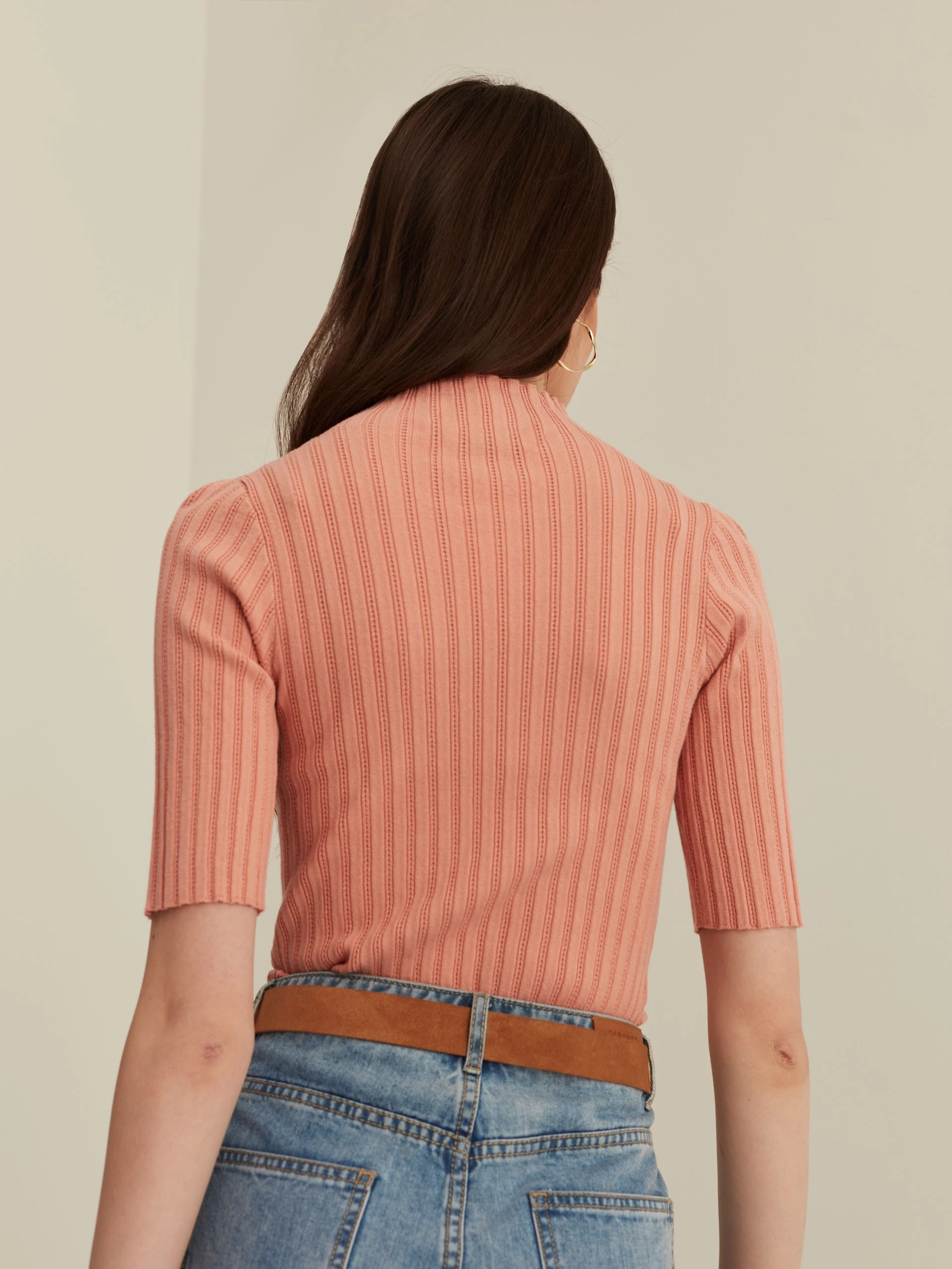 PINK KNITTED HALF TURTLENECK