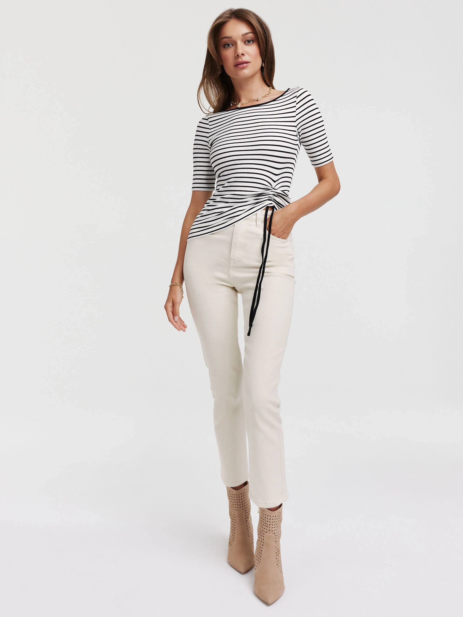 White striped blouse with a crease