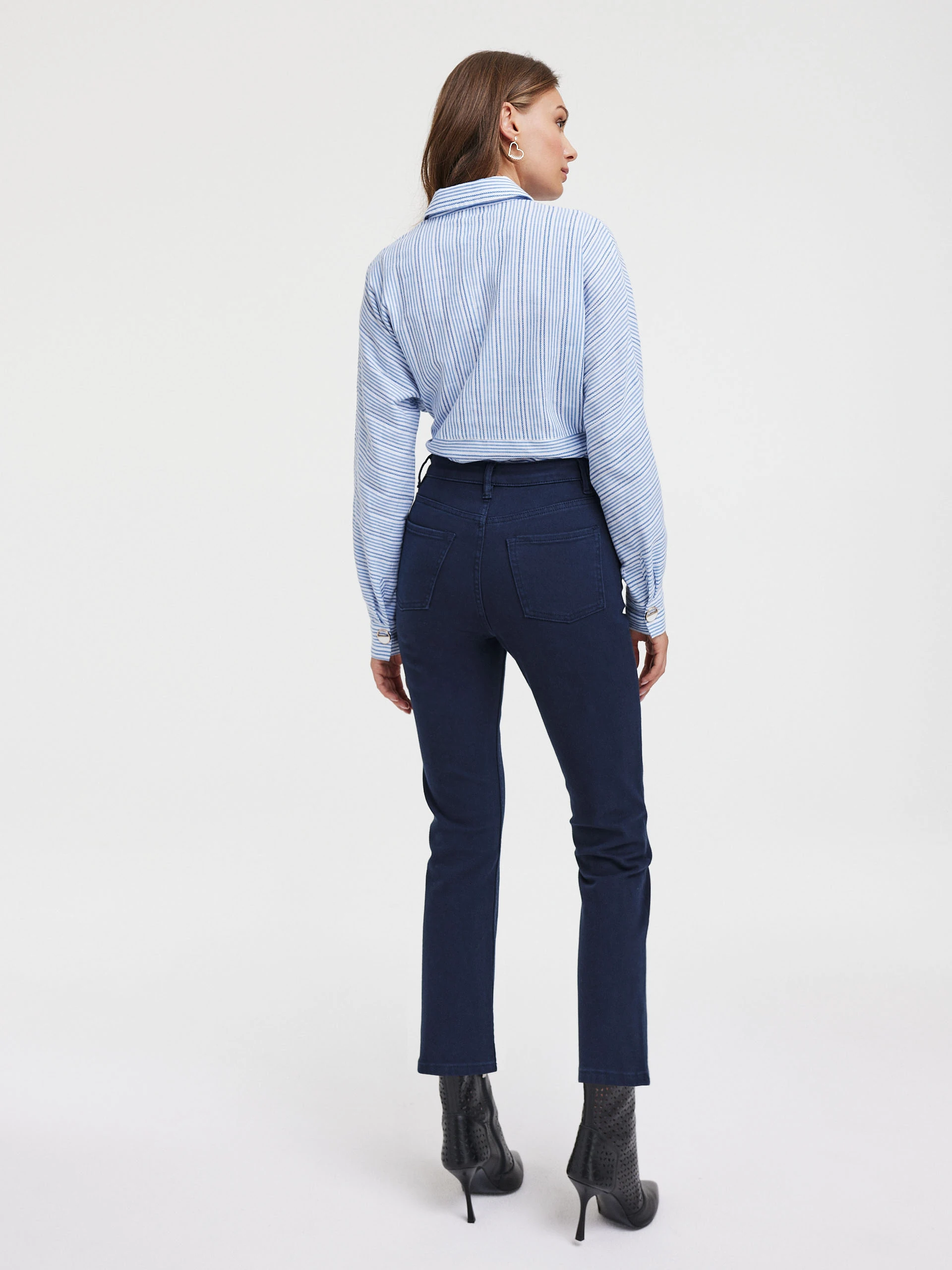Tiered shirt with blue and white stripes