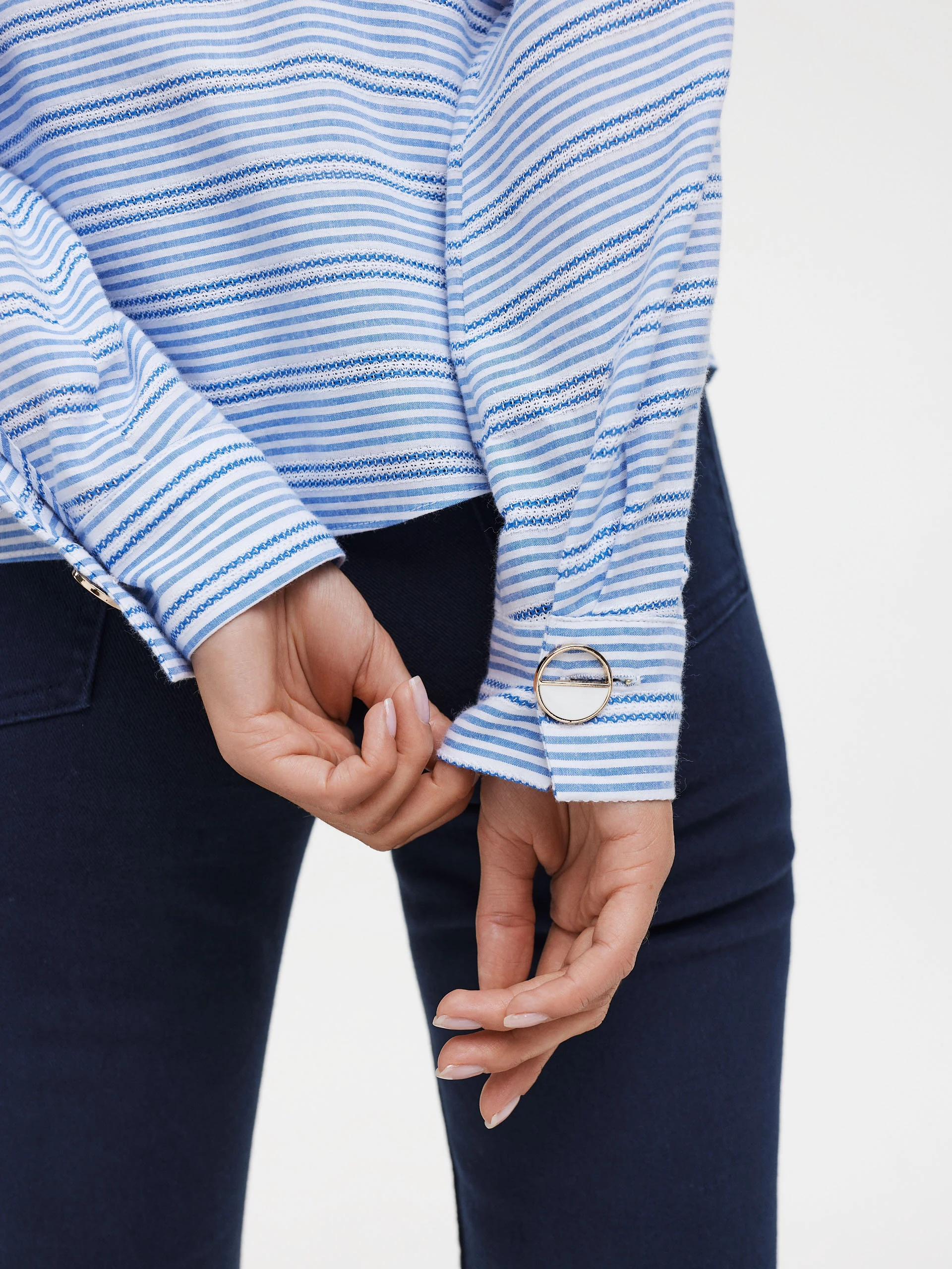 Tiered shirt with blue and white stripes