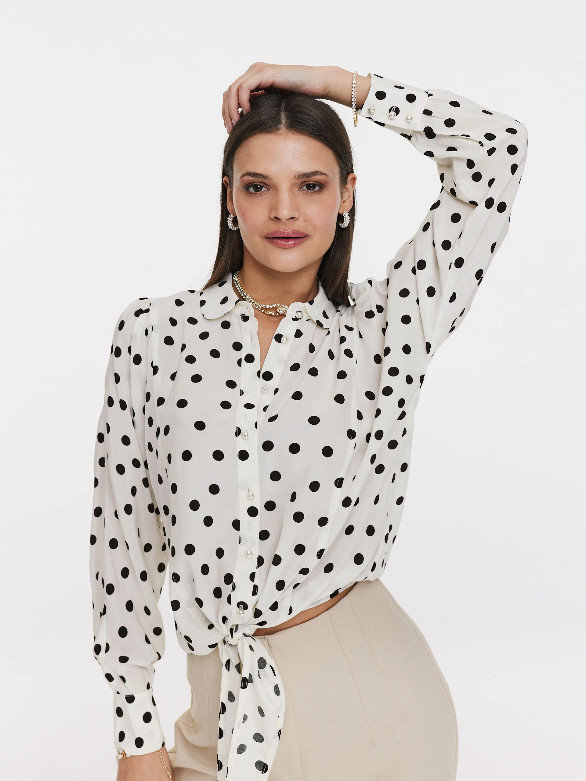White shirt with black peas