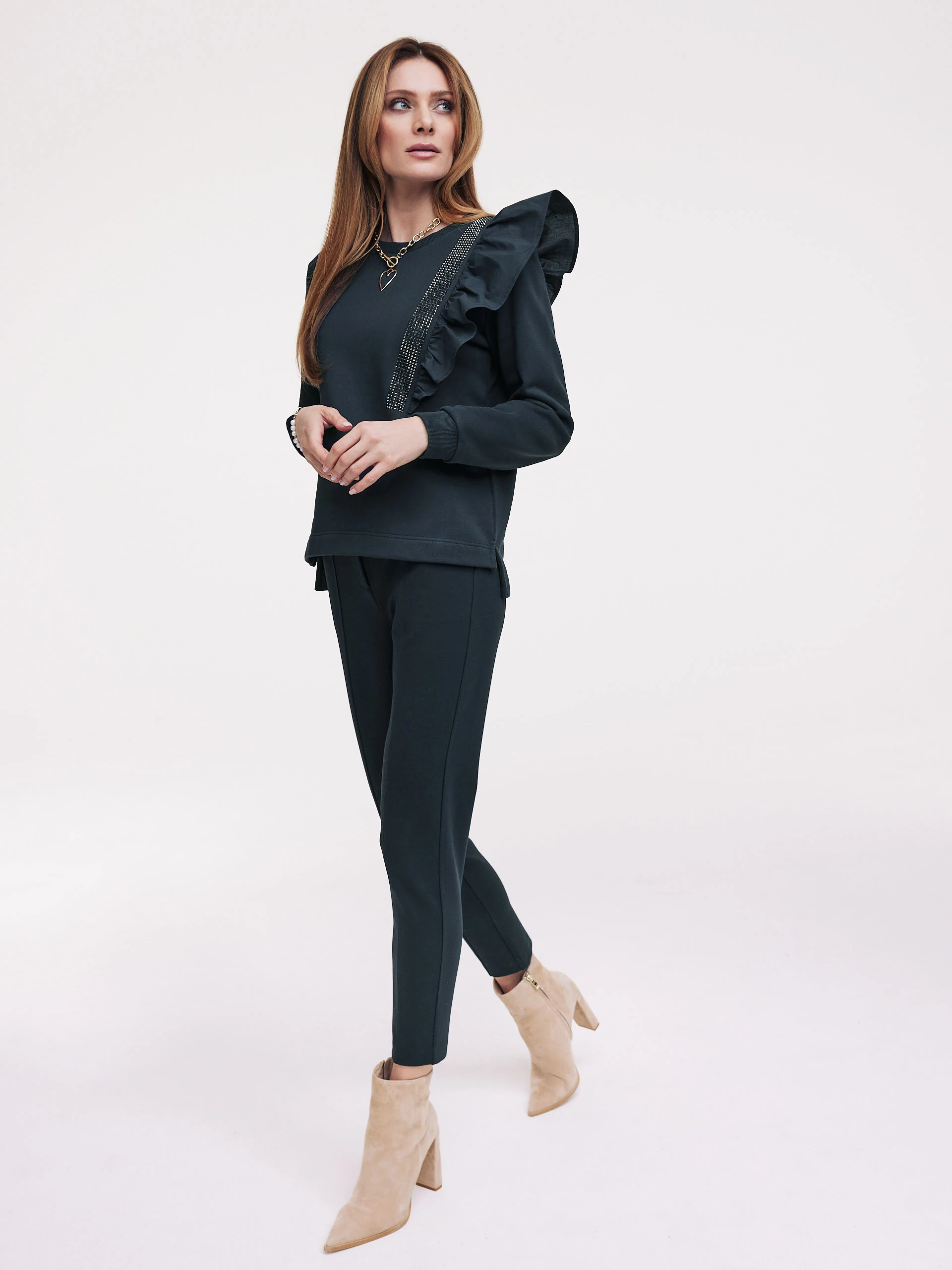 Navy blue blouse with ruffles