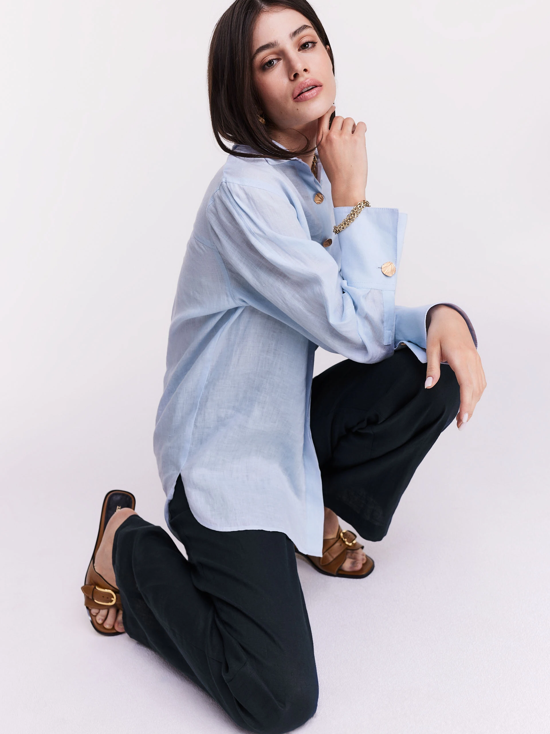 Blue linen oversize shirt