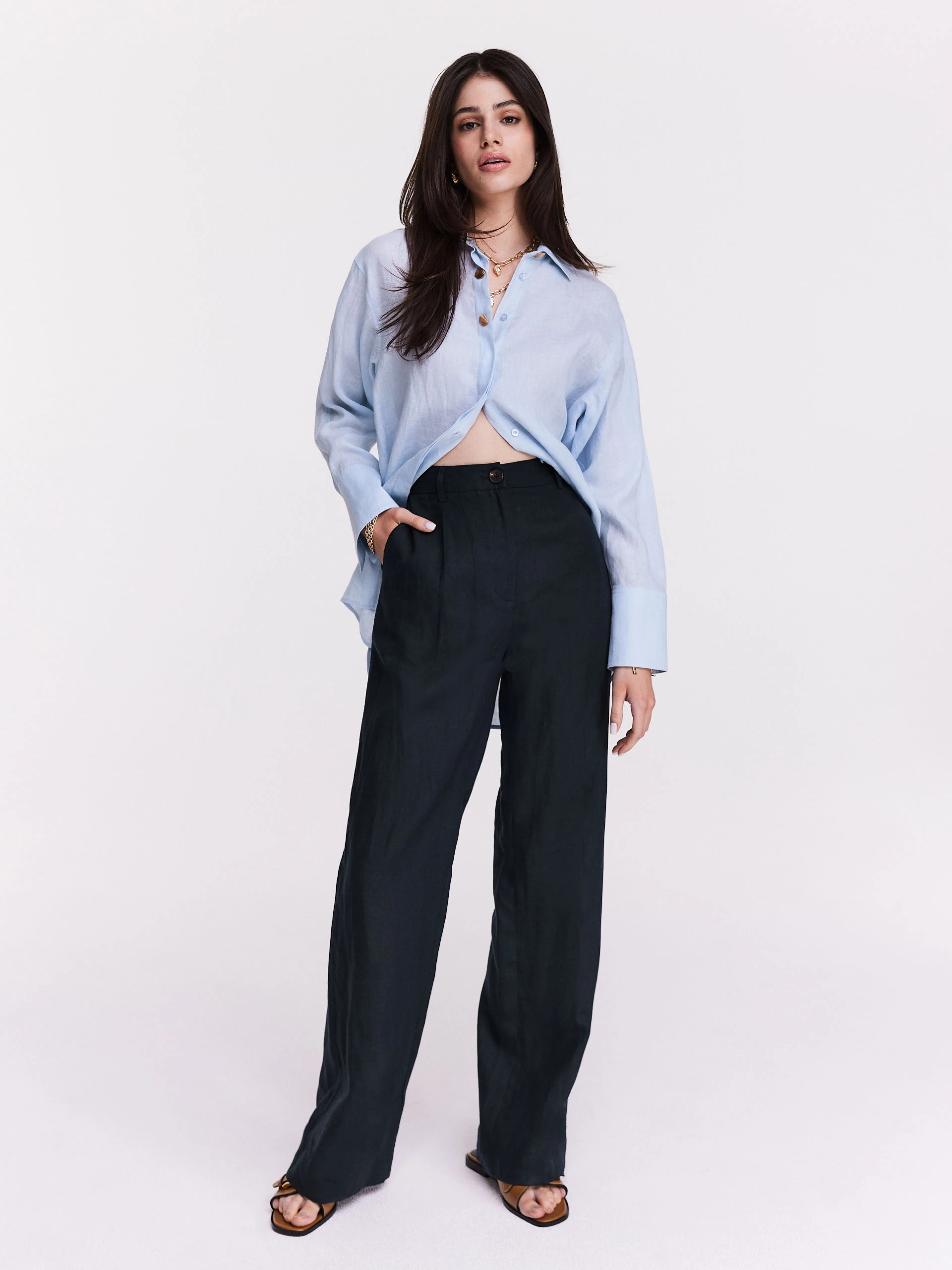Blue linen oversize shirt