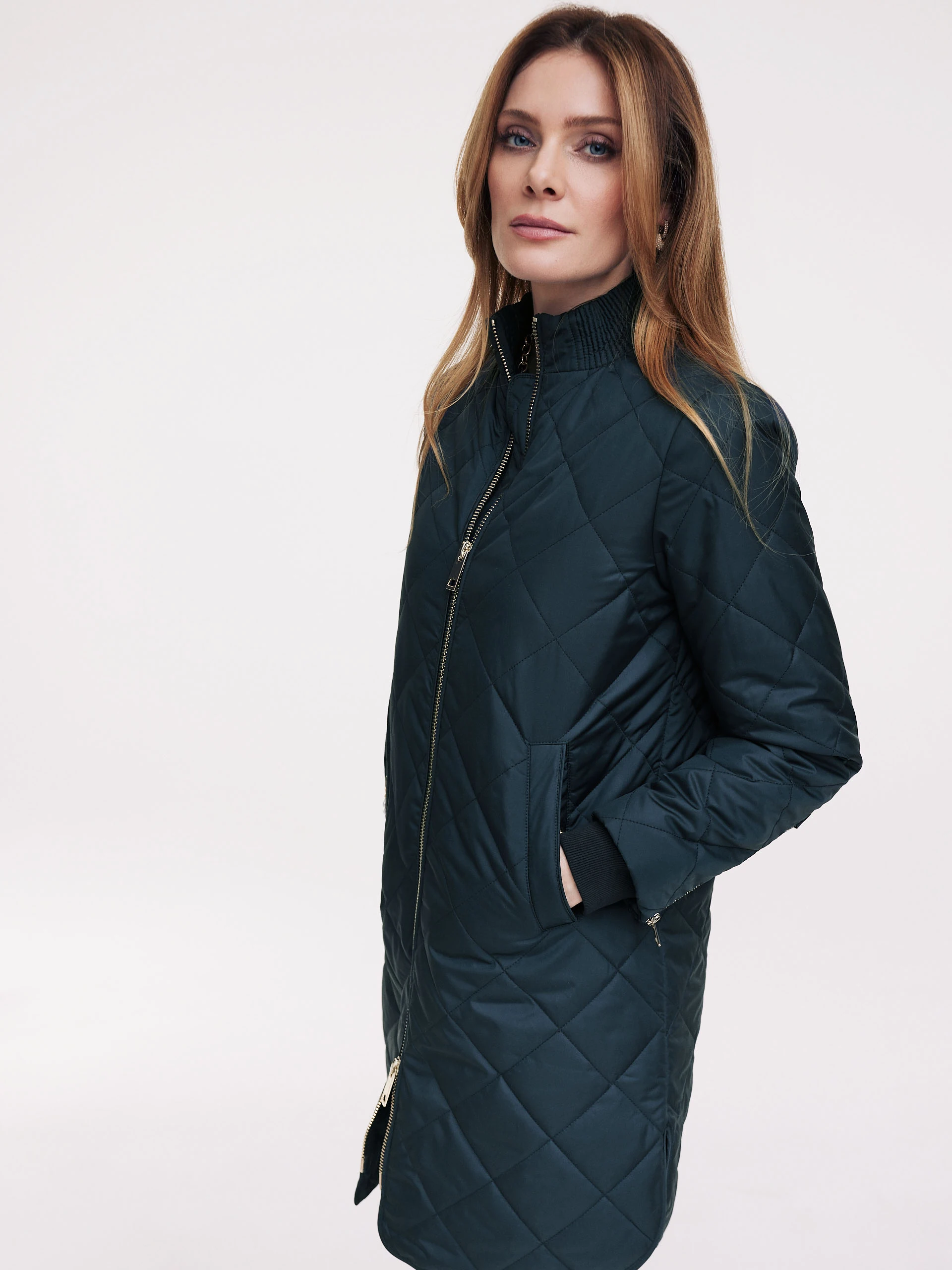 Navy blue quilted transitional coat