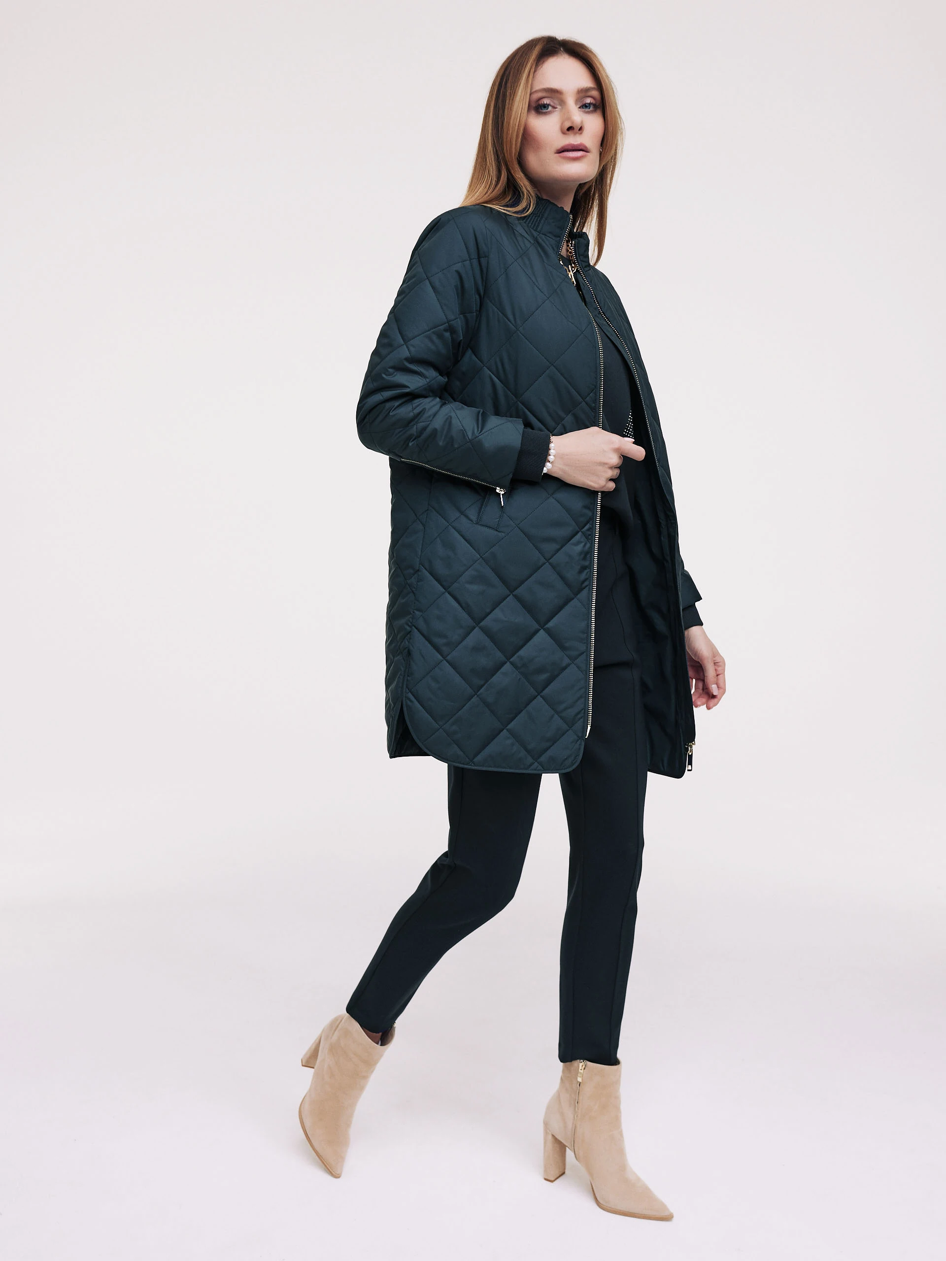 Navy blue quilted transitional coat