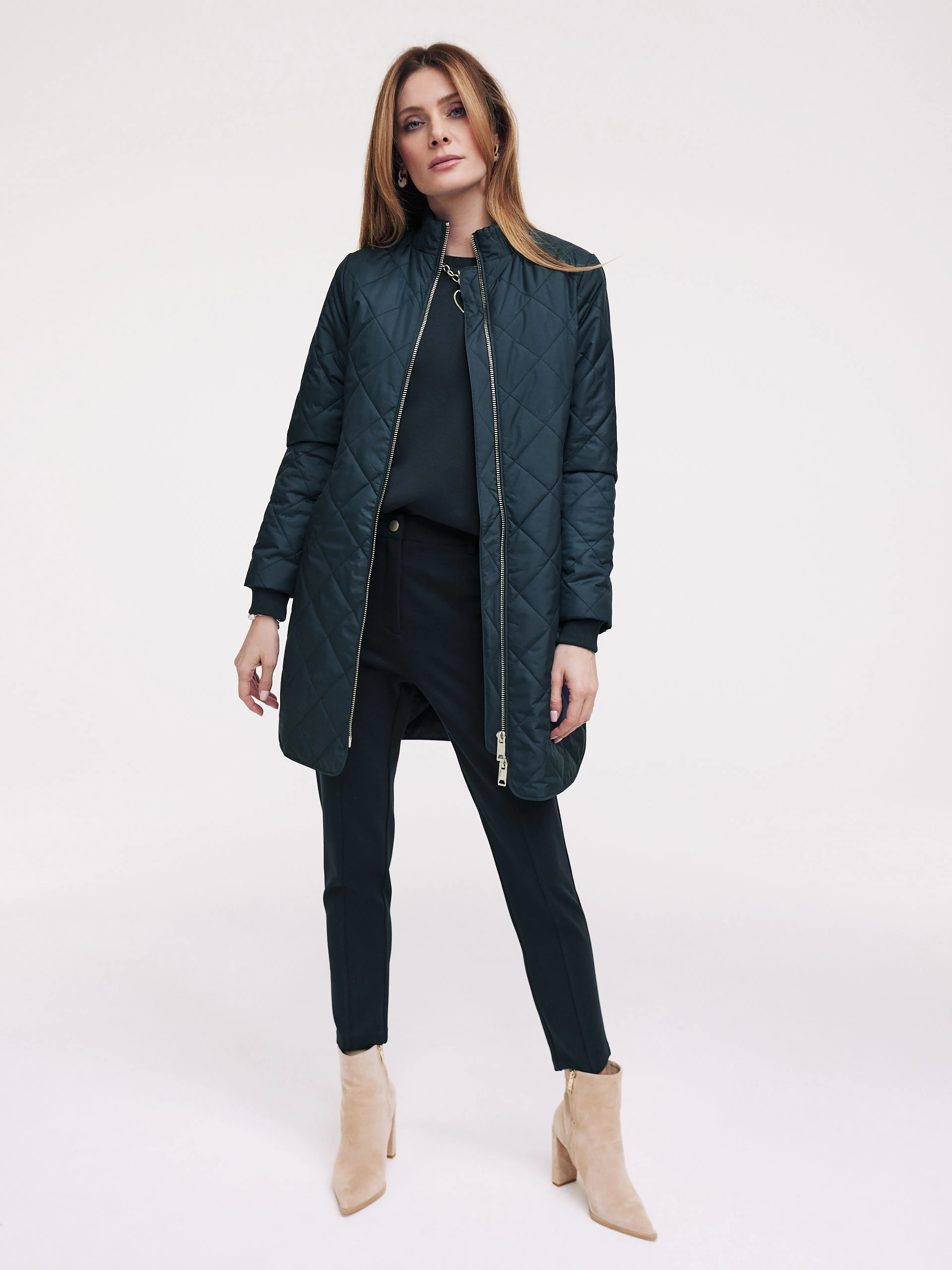 Navy blue quilted transitional coat