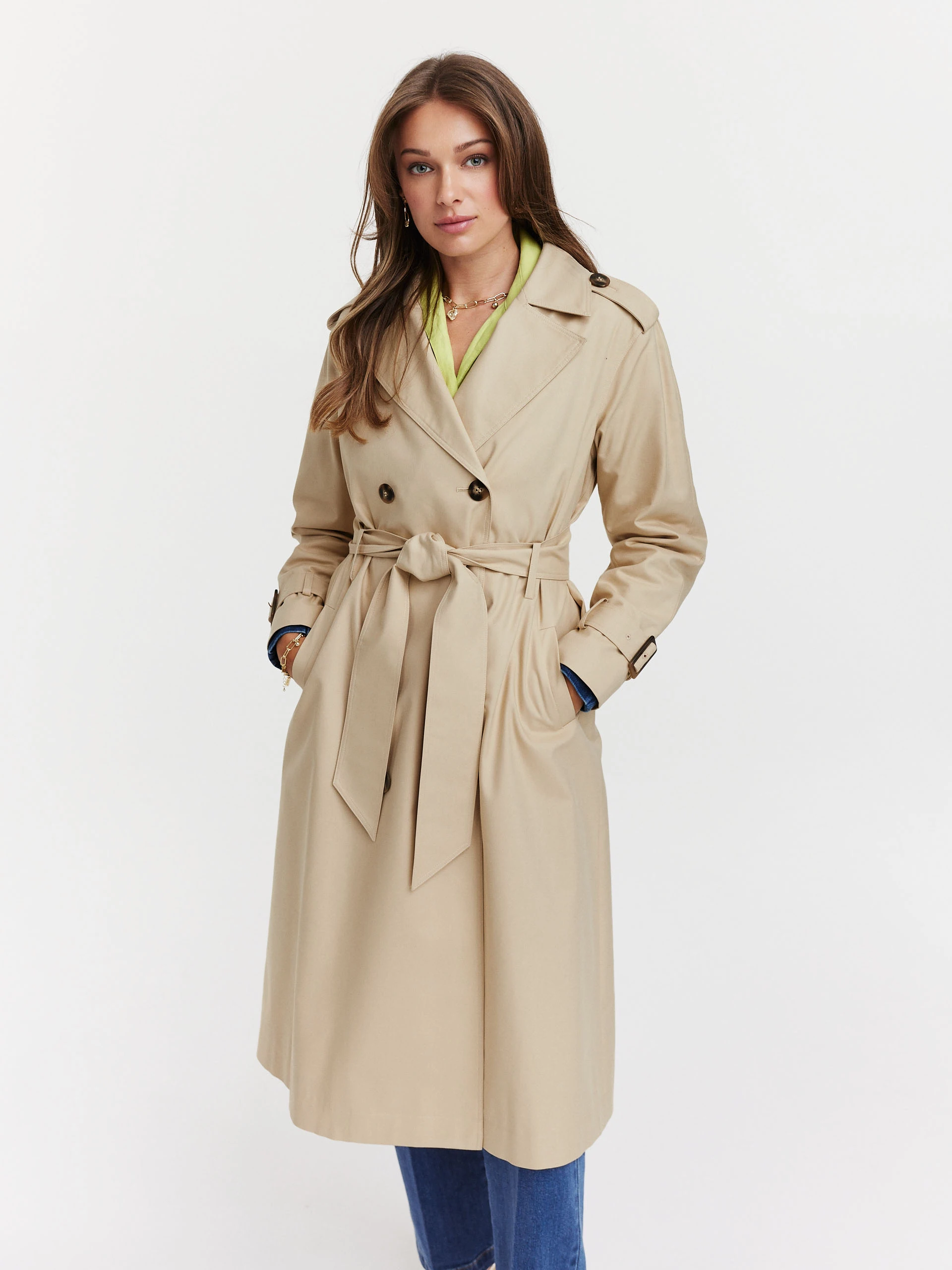 Beige cotton and tencel trench