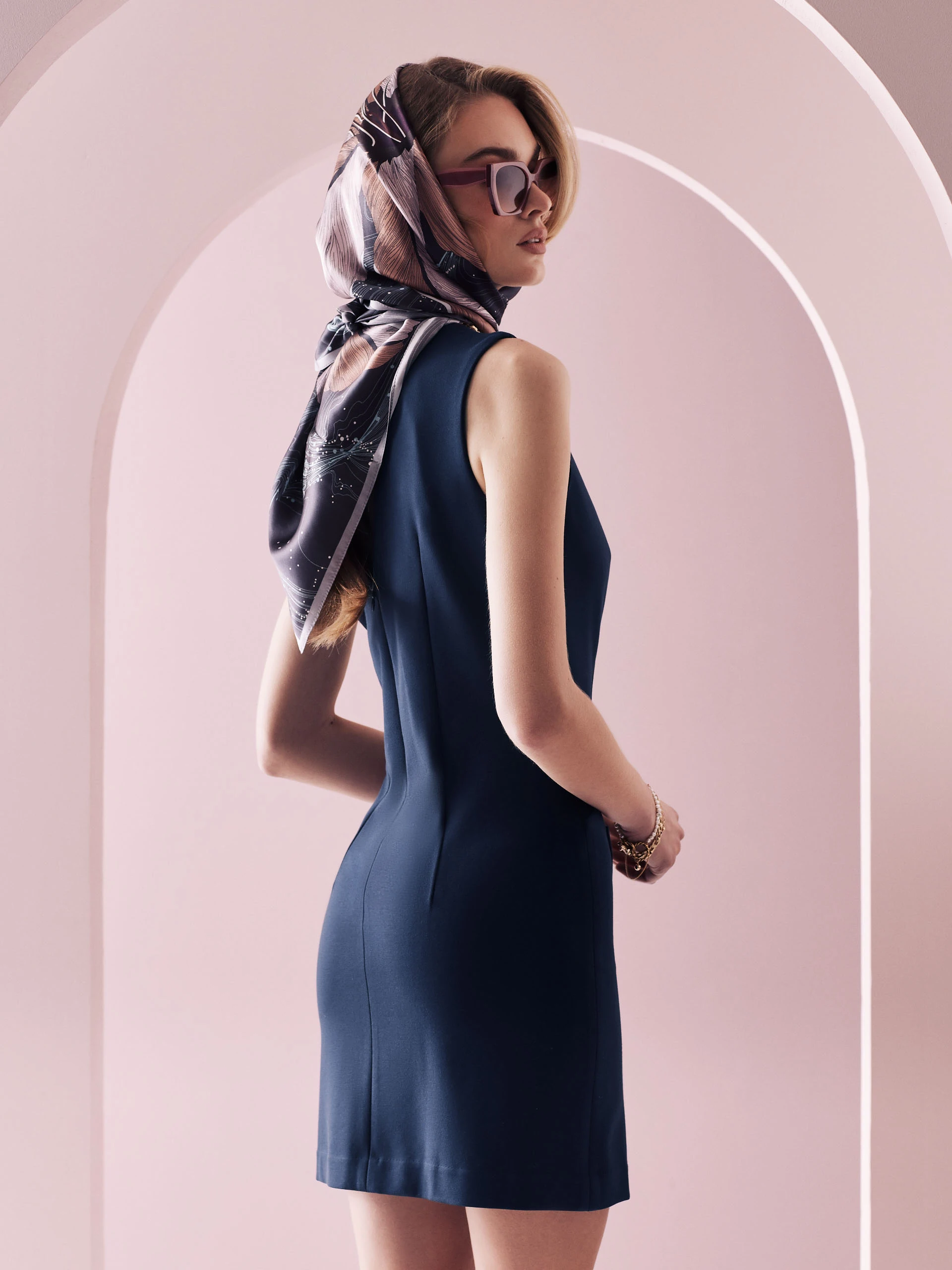 Navy blue simple sleeveless dress