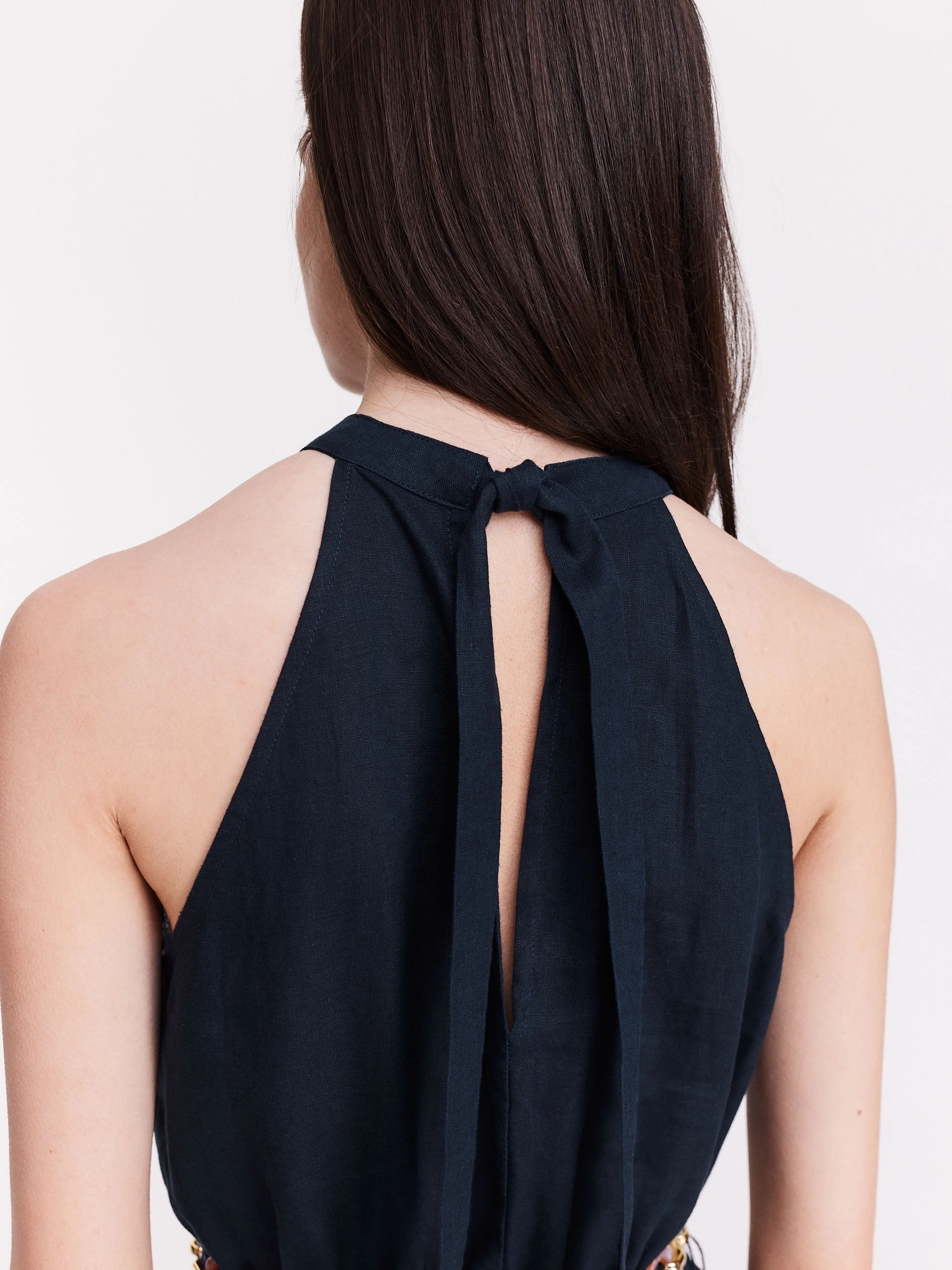 Navy blue linen midi dress