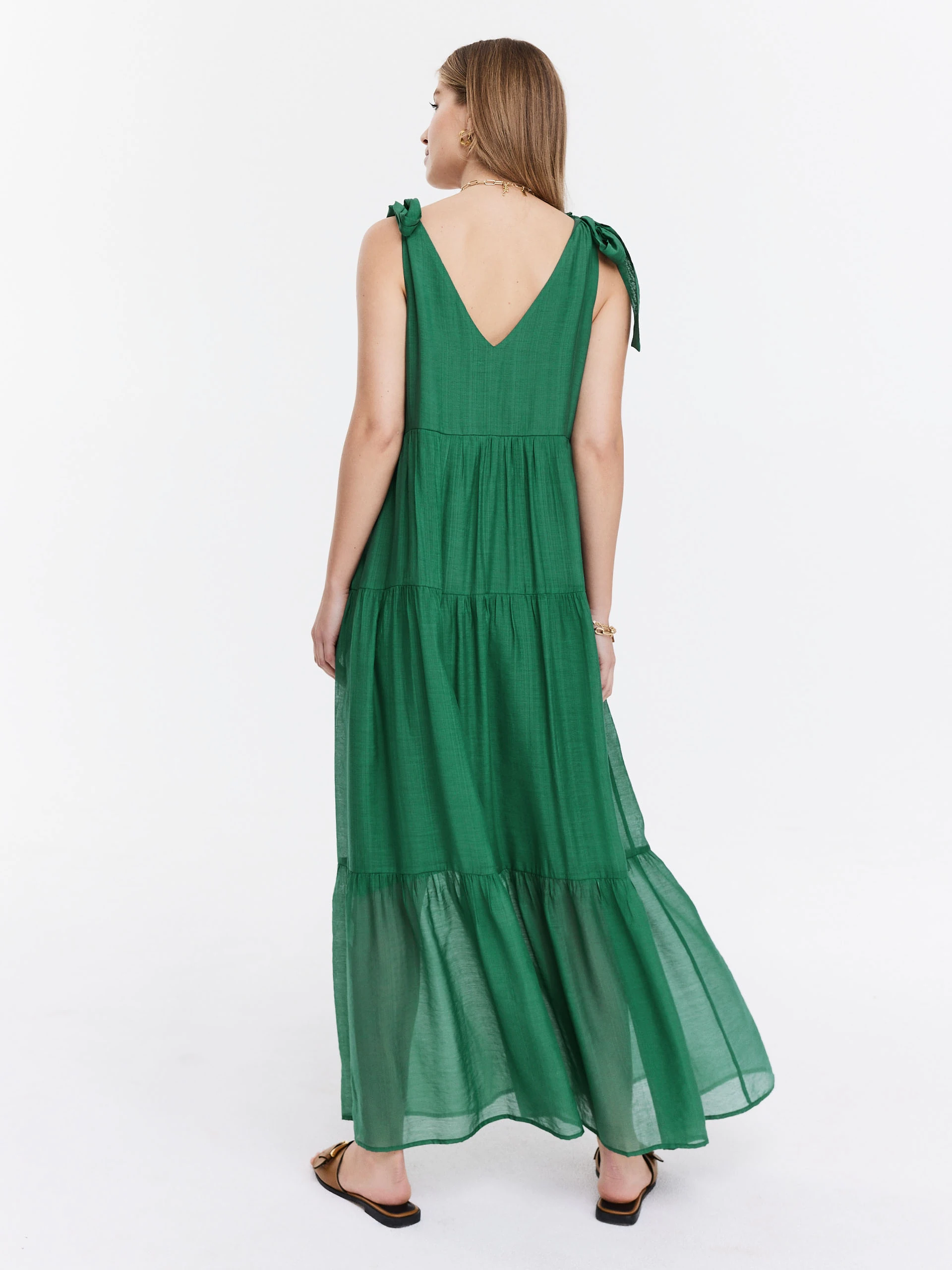 Green maxi dress with tied straps