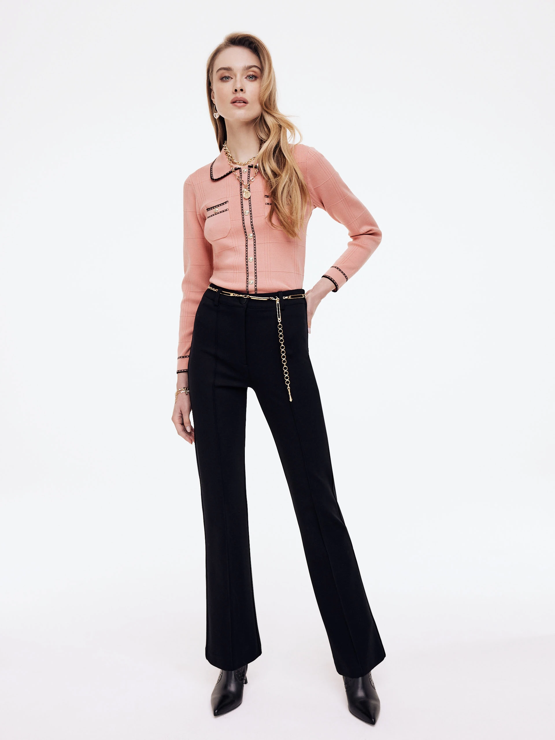 Black pants with flared legs