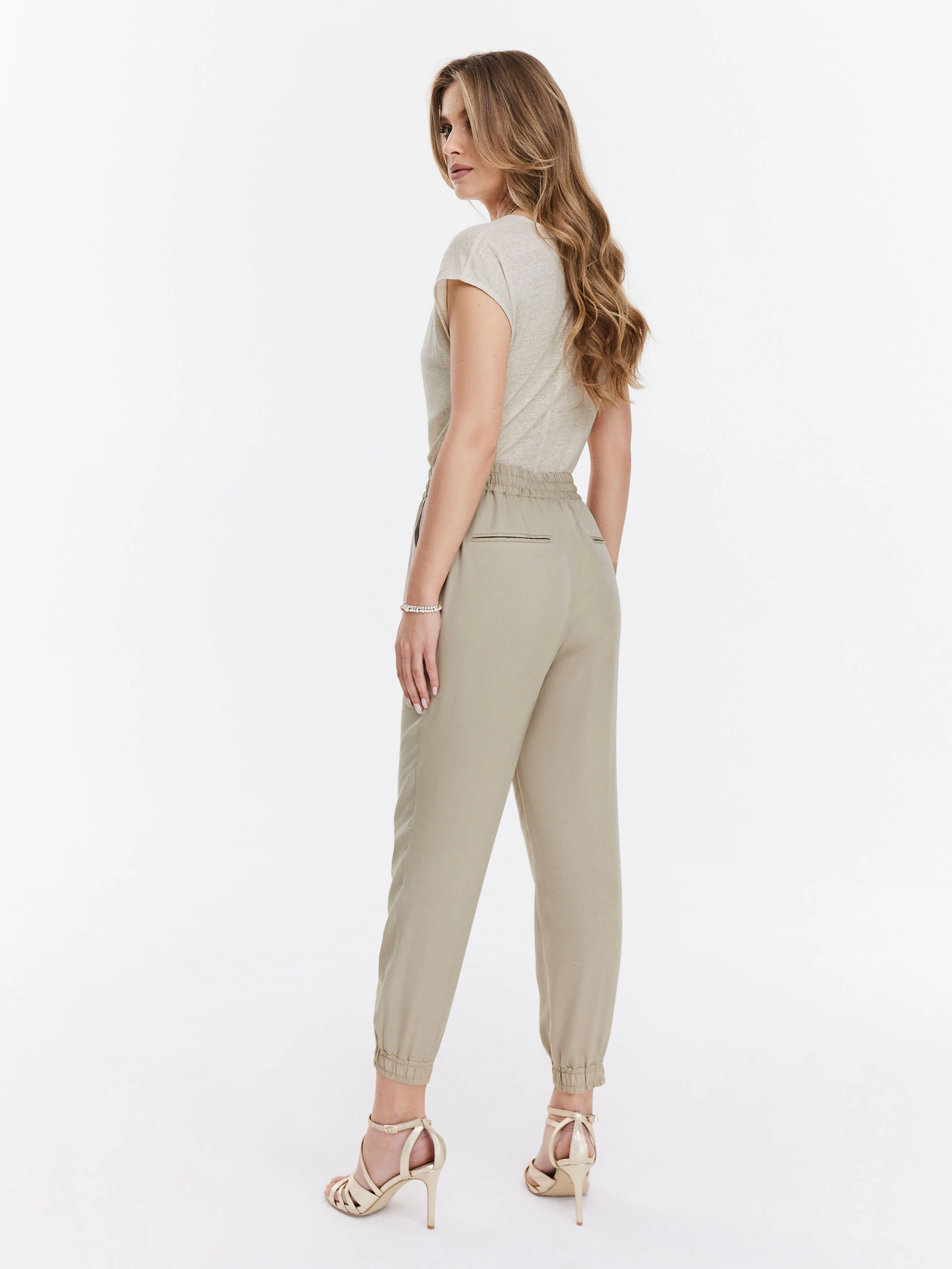Beige lyocell pants